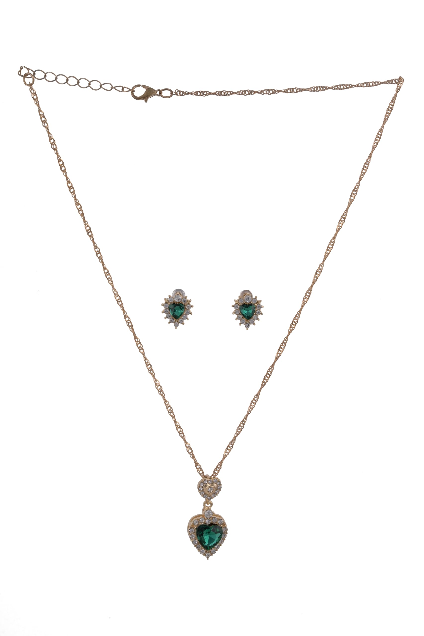 KAYRAH Green Emerald Crystal Layered Necklace Set for Women Stylish with Matching Earrings with Matching Earrings