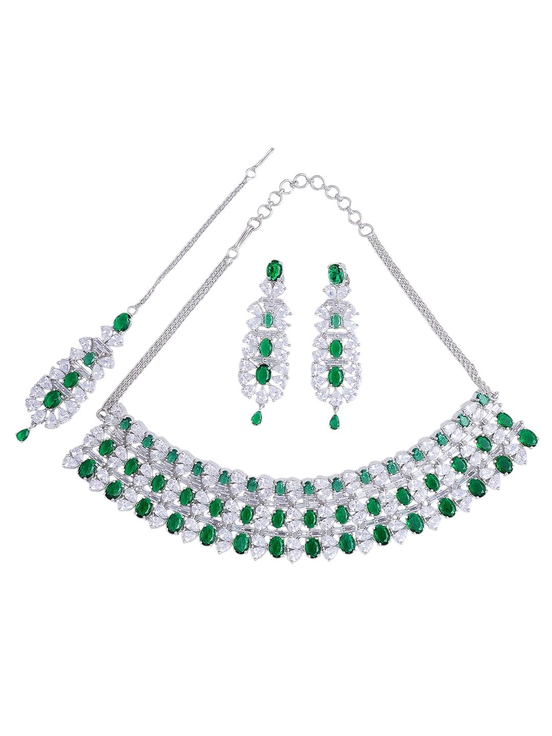 KAYRAH Women Pink Brass Material Crafted CZ Stone Studed Necklace with Earrings with Matching Earrings with Matching Earrings