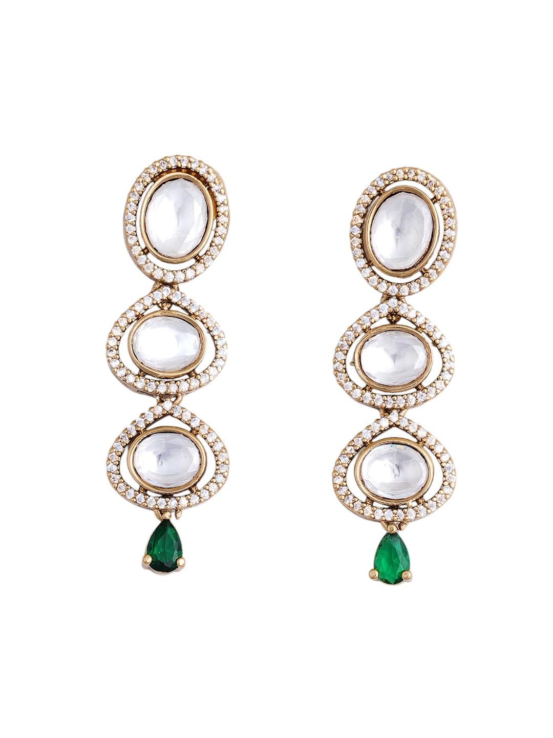 KAYRAH Women Red Brass Material Crafted Kundan Stone Studed Necklace with Earrings with Matching Earrings with Matching Earrings