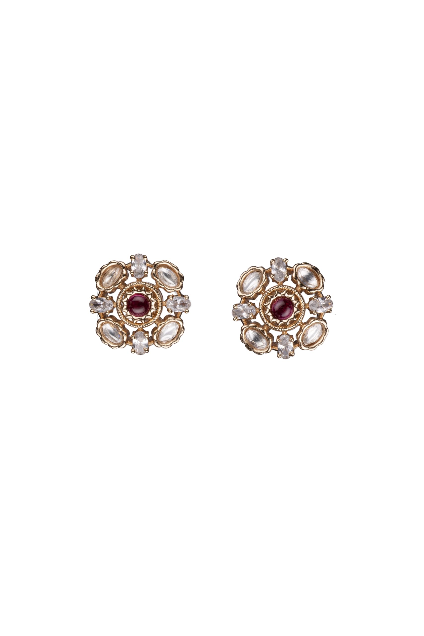 Gold Plated Floral Stone Stud Earrings for Women Stylish | Traditional Fashion Jewellery Earrings for Girls | Elegant Earrings Gift for Women