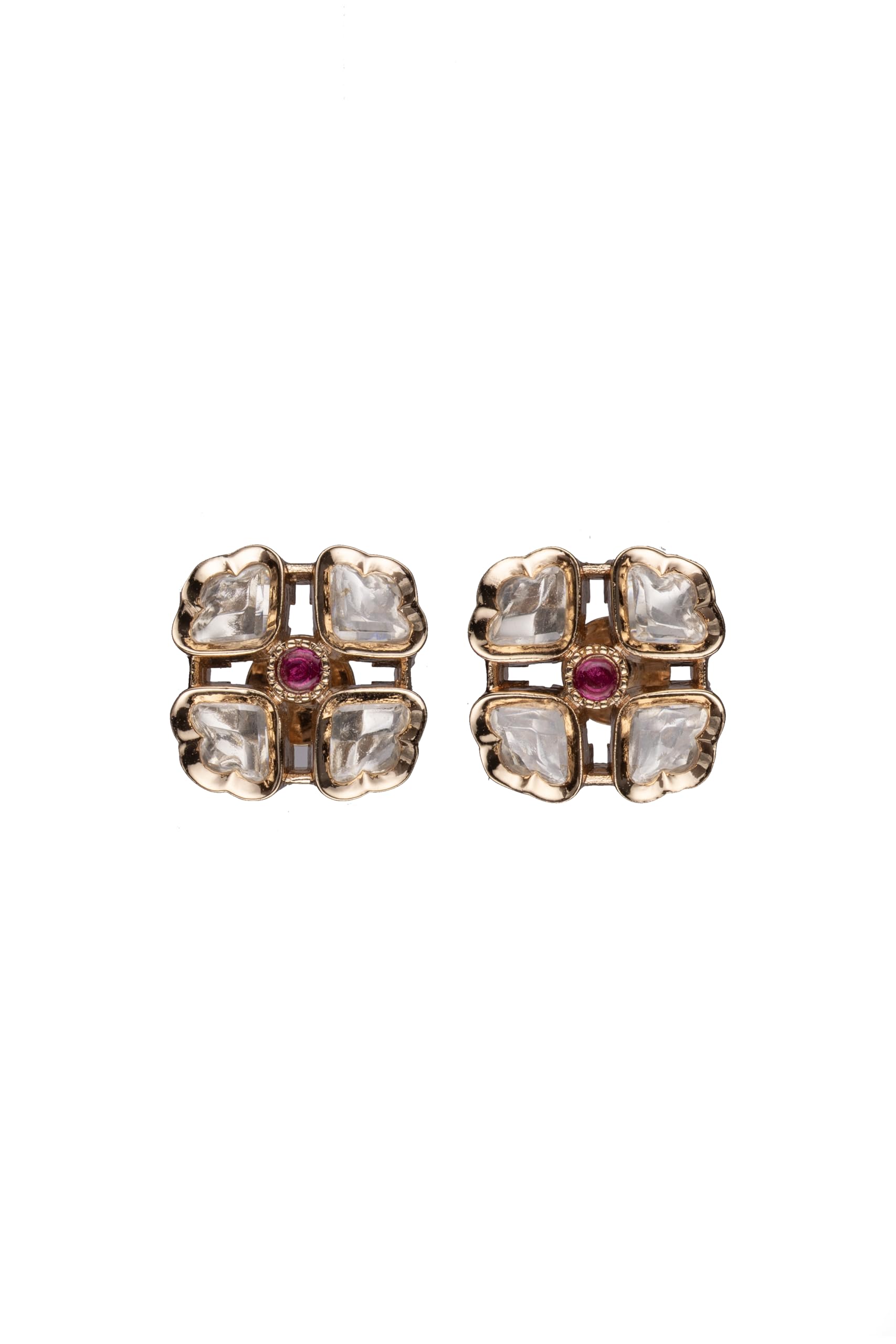 Gold Plated Pink Stone Stud Earrings for Women Stylish | Crystal Fashion Jewellery Earrings for Girls | Elegant Earrings Gift for Women