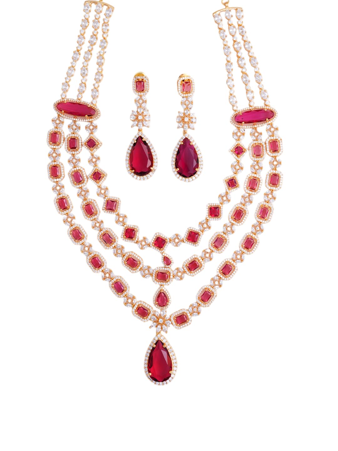KAYRAH Gold Plated Green Stone Necklace Set for Women with Matching Earrings with Matching Earrings