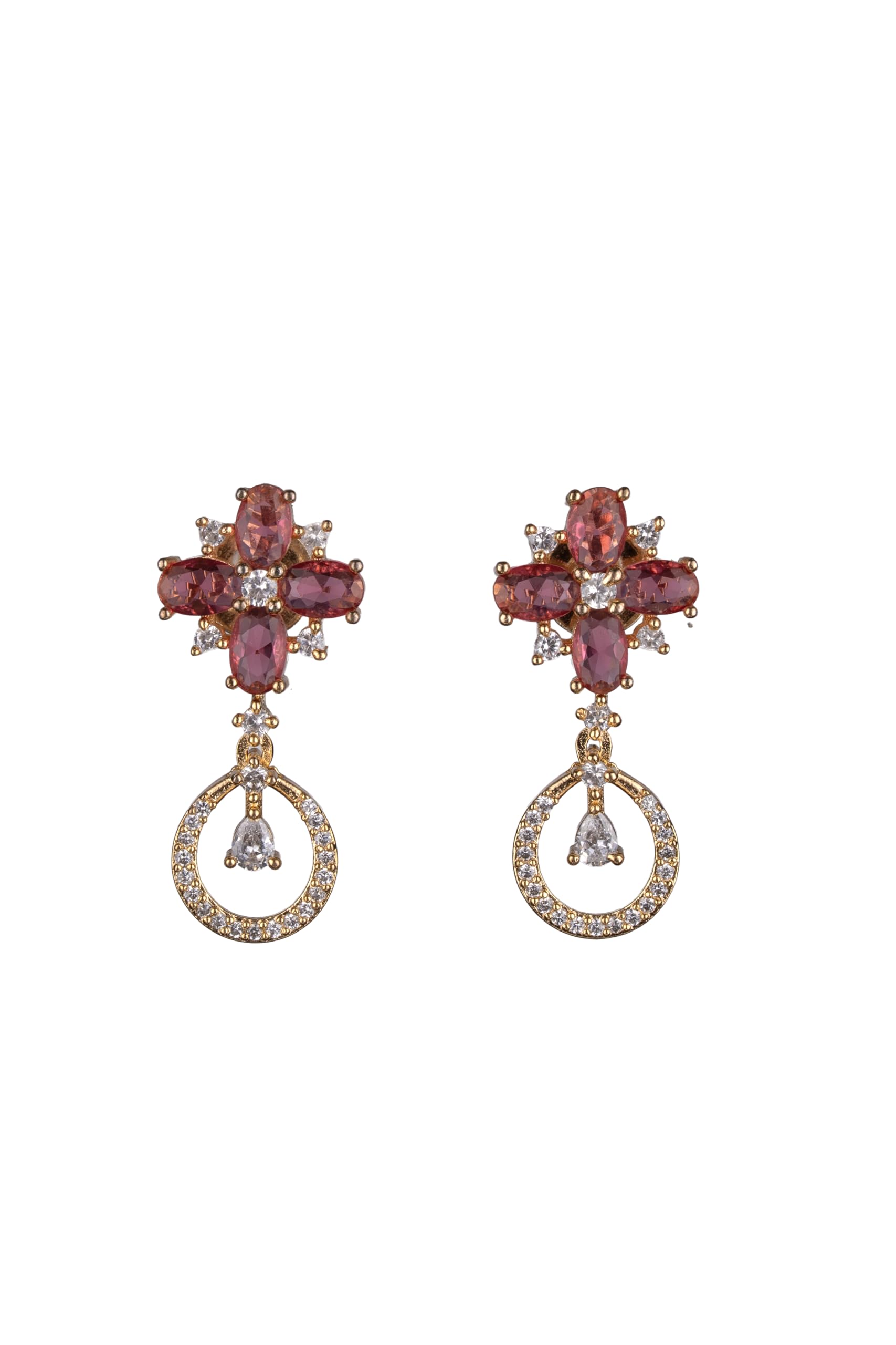 Gold Plated Pink Stone Drop Earrings for Women Stylish | Crystal Fashion Jewellery Earrings for Girls | Elegant Earrings Gift for Women