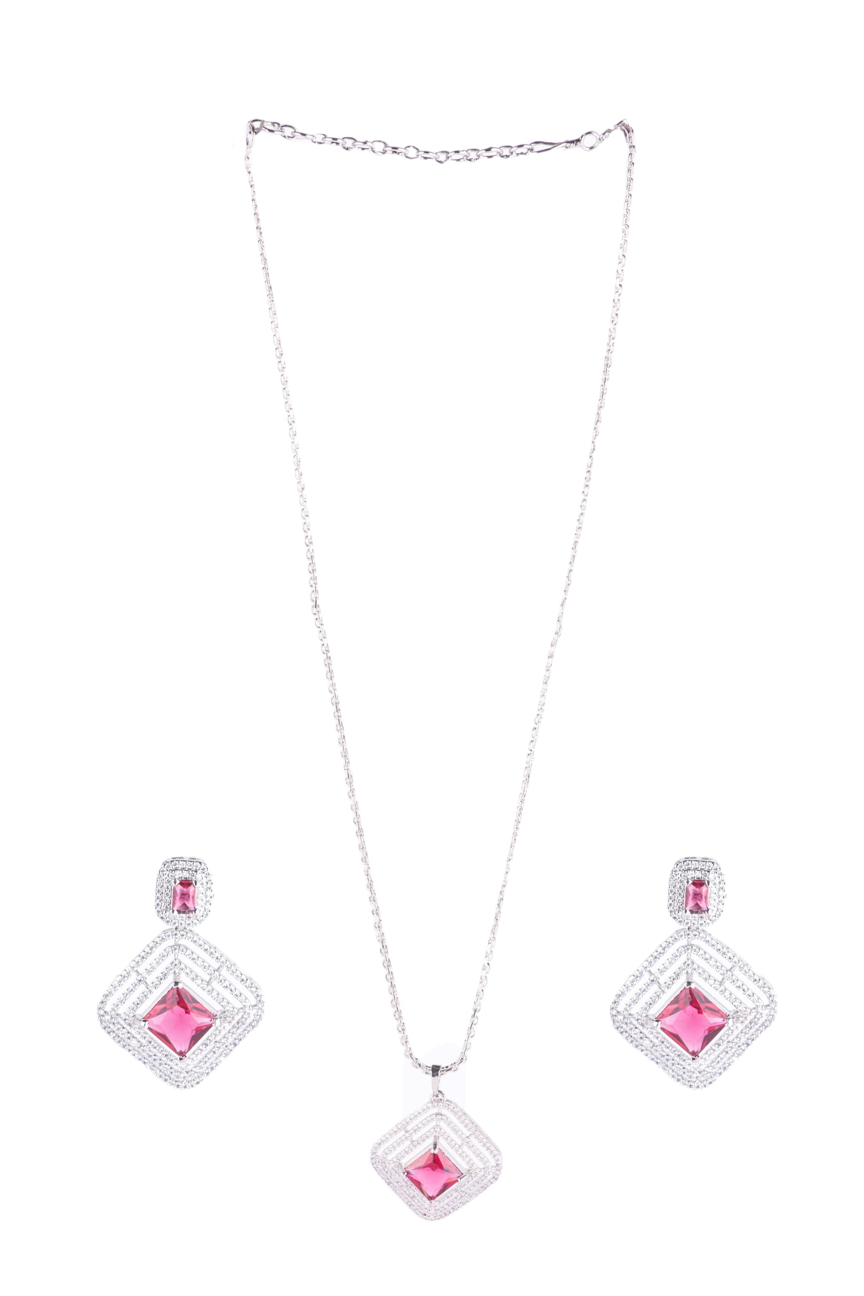 KAYRAH Women Green Brass Material Crafted CZ Stone Studed Necklace with Earrings with Matching Earrings with Matching Earrings