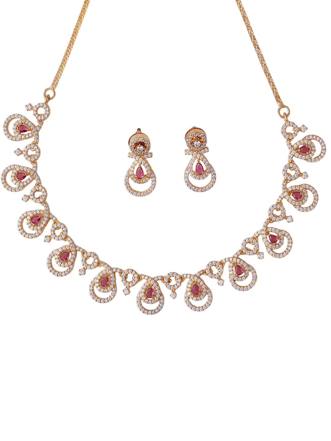 KAYRAH Gold Plated Green Stone Pendant Necklace Set for Women with Matching Earrings with Matching Earrings