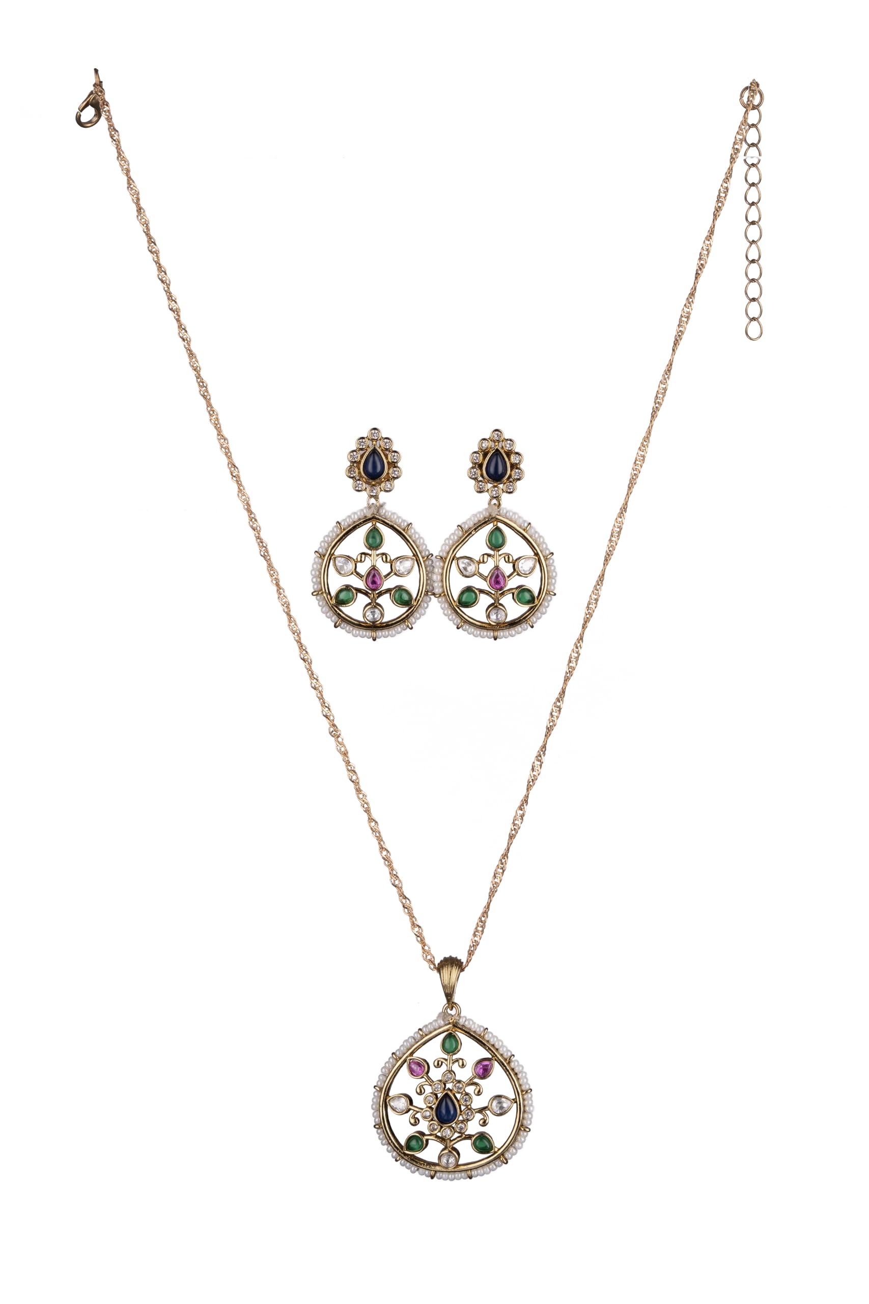 KAYRAH Women Multi Brass Material Crafted Onyx Stone Studed Necklace with Earrings with Matching Earrings with Matching Earrings
