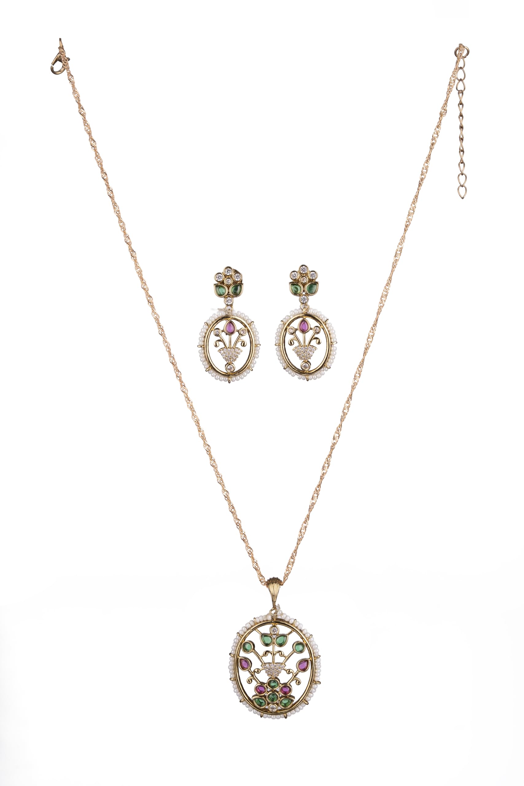 KAYRAH Women Pink Brass Material Crafted Kundan Stone Studed Necklace with Earrings with Matching Earrings with Matching Earrings