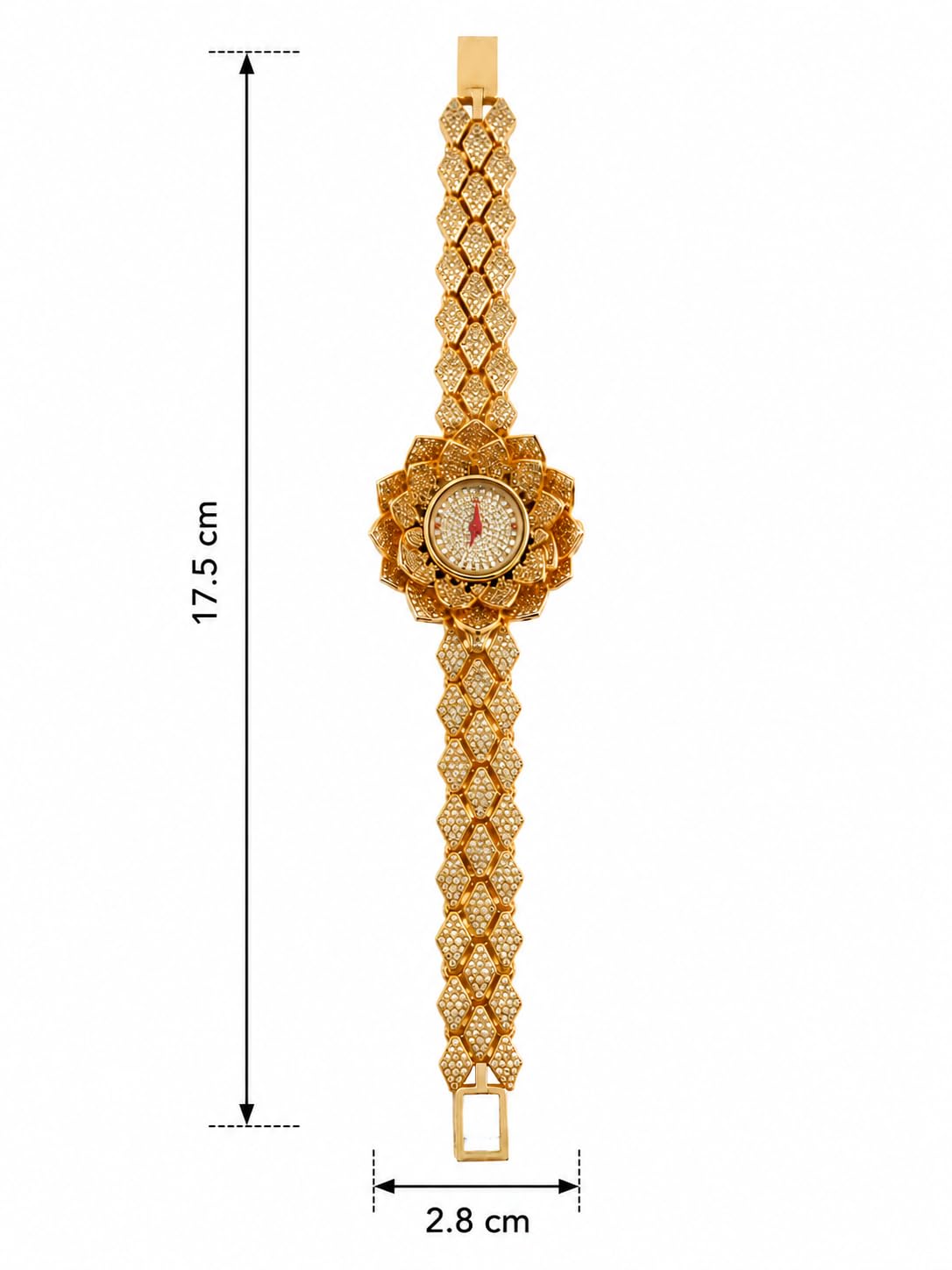 Gold Plated Floral Analog Bracelet Watch for Women