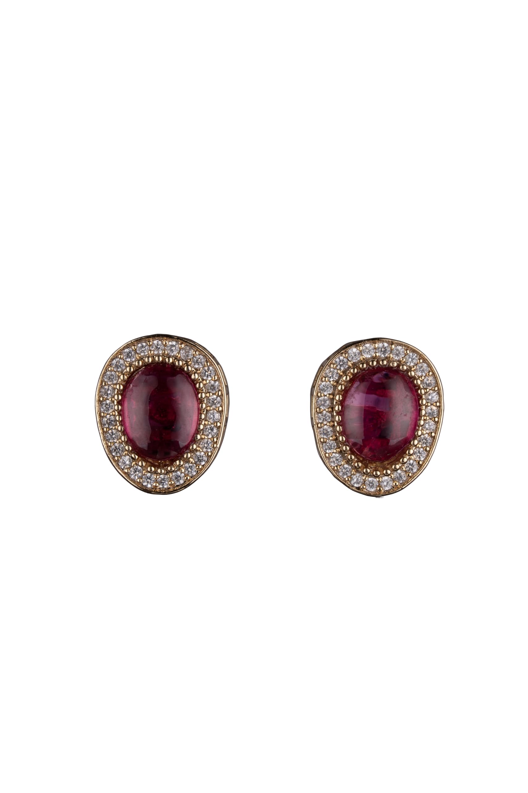 Gold Plated Oval Red Stone Stud Earrings for Women Stylish | Crystal Fashion Jewellery Earrings for Girls | Elegant Earrings Gift for Women