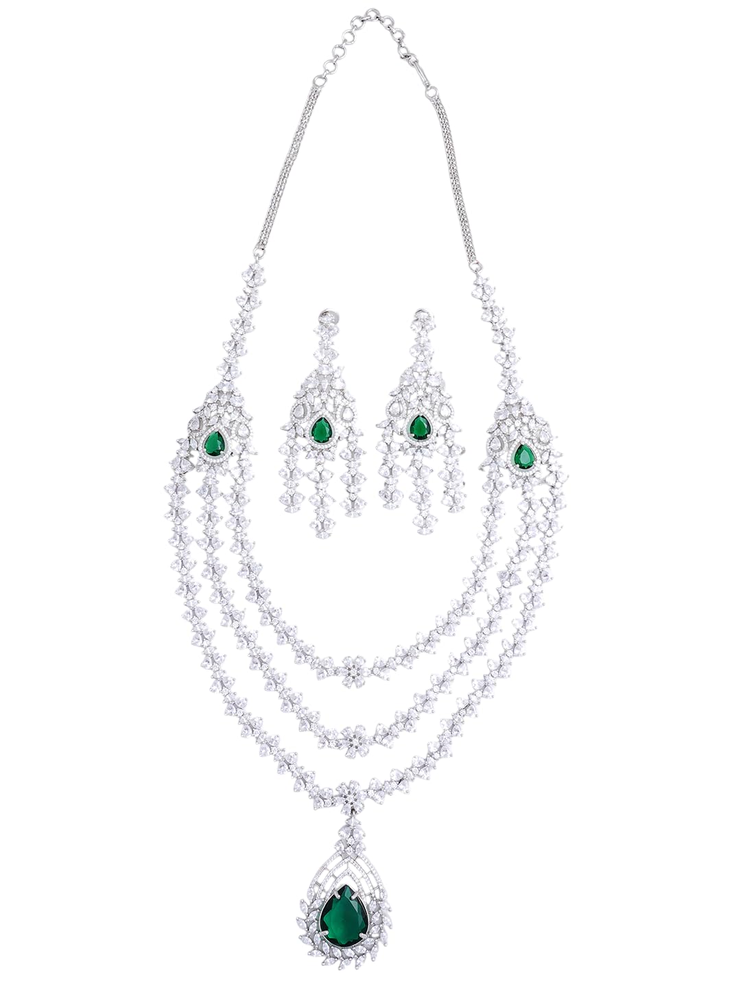 KAYRAH Women Brass Material Crafted CZ Stone Studed Necklace with Earrings with Matching Earrings with Matching Earrings