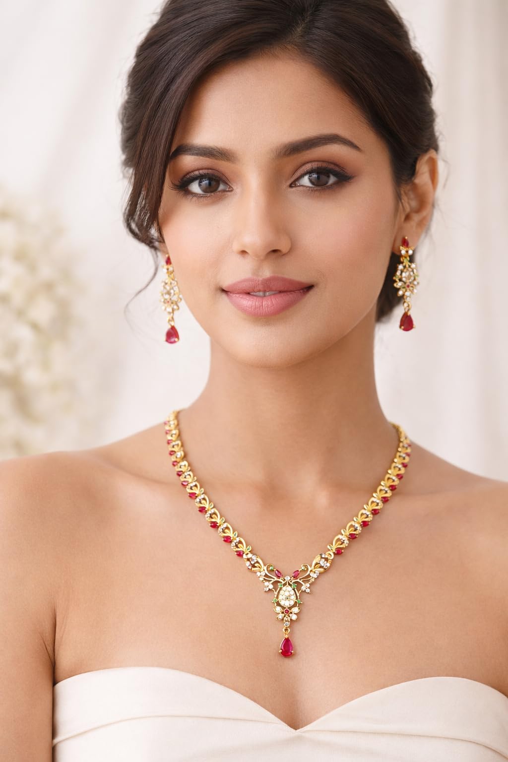KAYRAH Brass CZ Stone Necklace Set with Earrings for Women & Girls with Matching Earrings with Matching Earrings