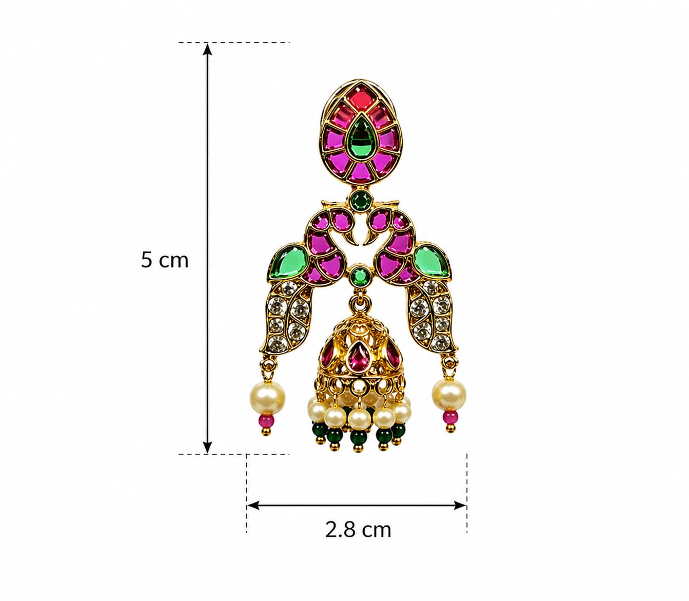 Gold Plated Pink Stone Jhumka Earrings for Women | Traditional Temple Jewellery Earrings for Girls | Bridal Drop Earrings | Gift for Women