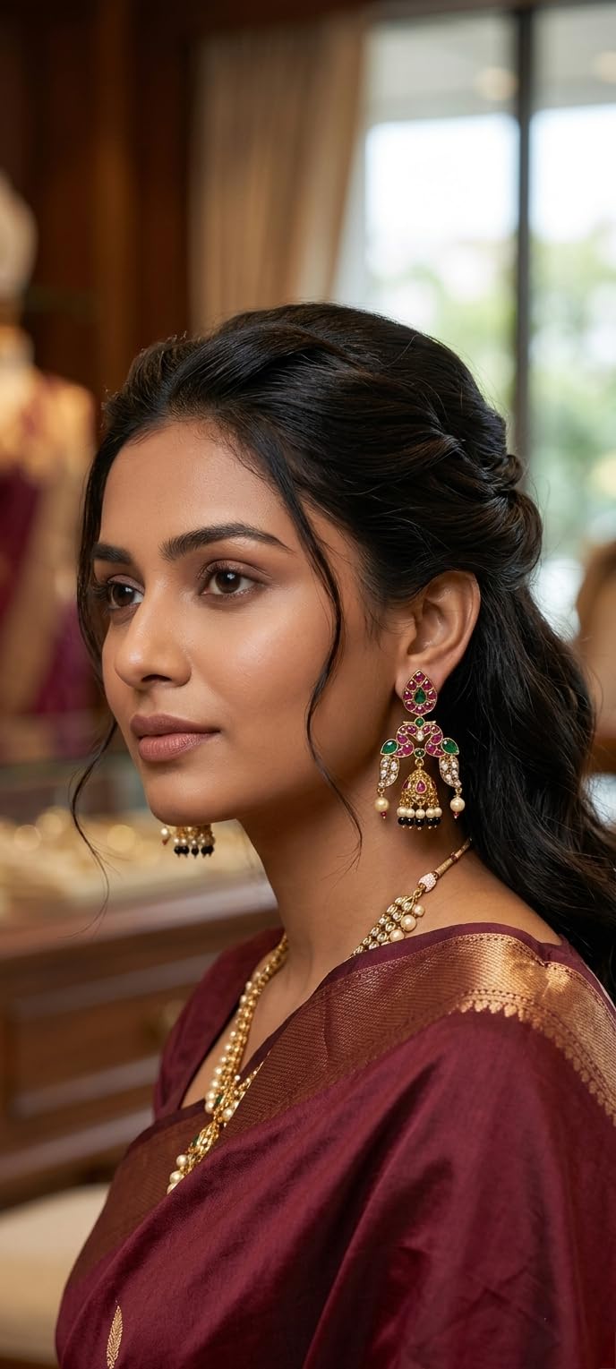 Gold Plated Pink Stone Jhumka Earrings for Women | Traditional Temple Jewellery Earrings for Girls | Bridal Drop Earrings | Gift for Women