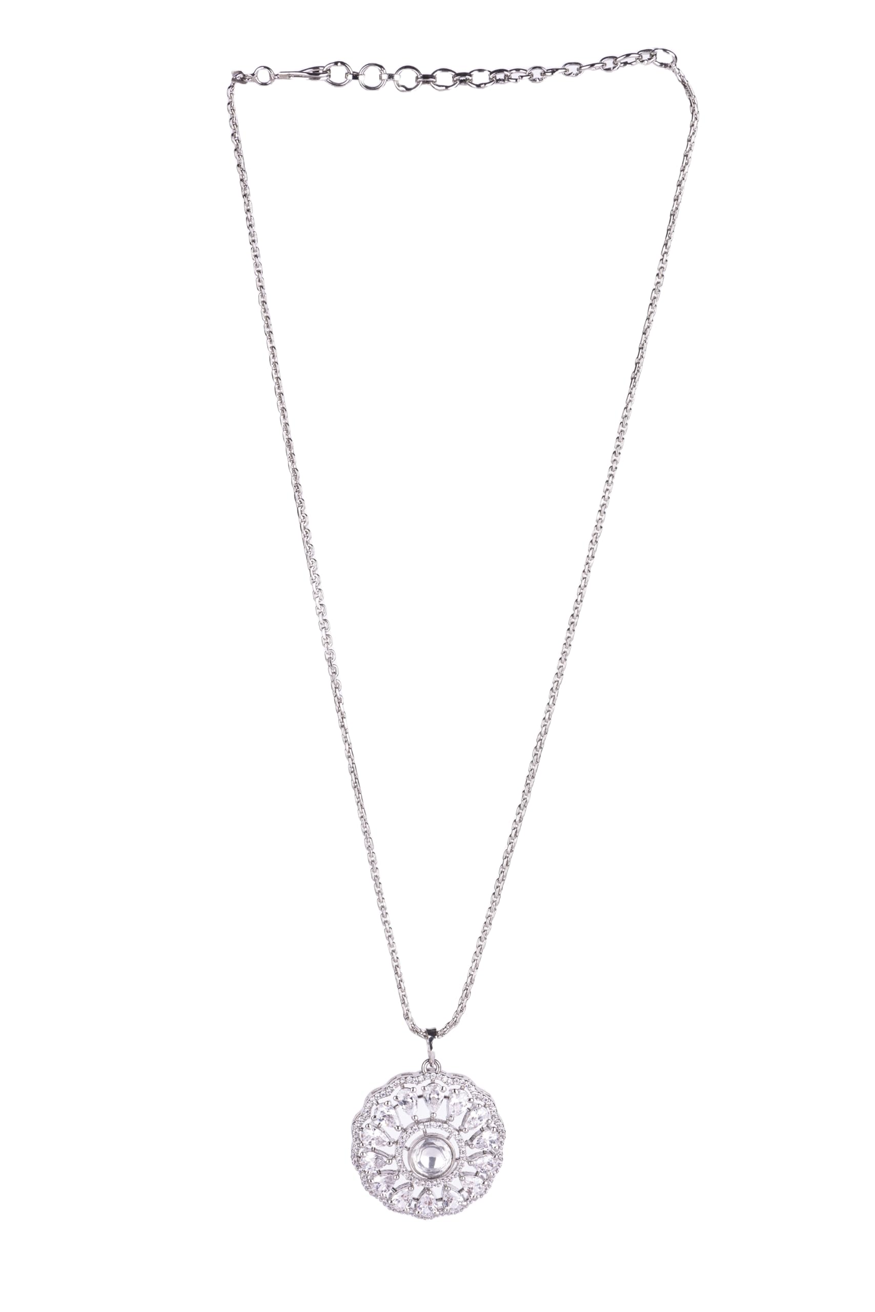 KAYRAH High-polished Brass CZ Stone Pendant Necklace, Stud Earrings and Ring Set for Women and Girls with Matching Earrings with Matching Earrings