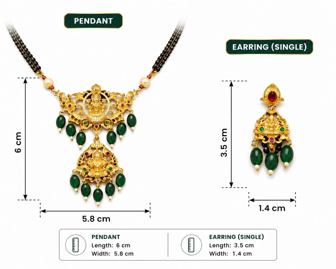 KAYRAH Gold Plated Mangalsutra Necklace Set with Earrings, Traditional Temple Jewellery, Red Beads, Brass, Bridal Wedding with Matching Earrings with Matching Earrings