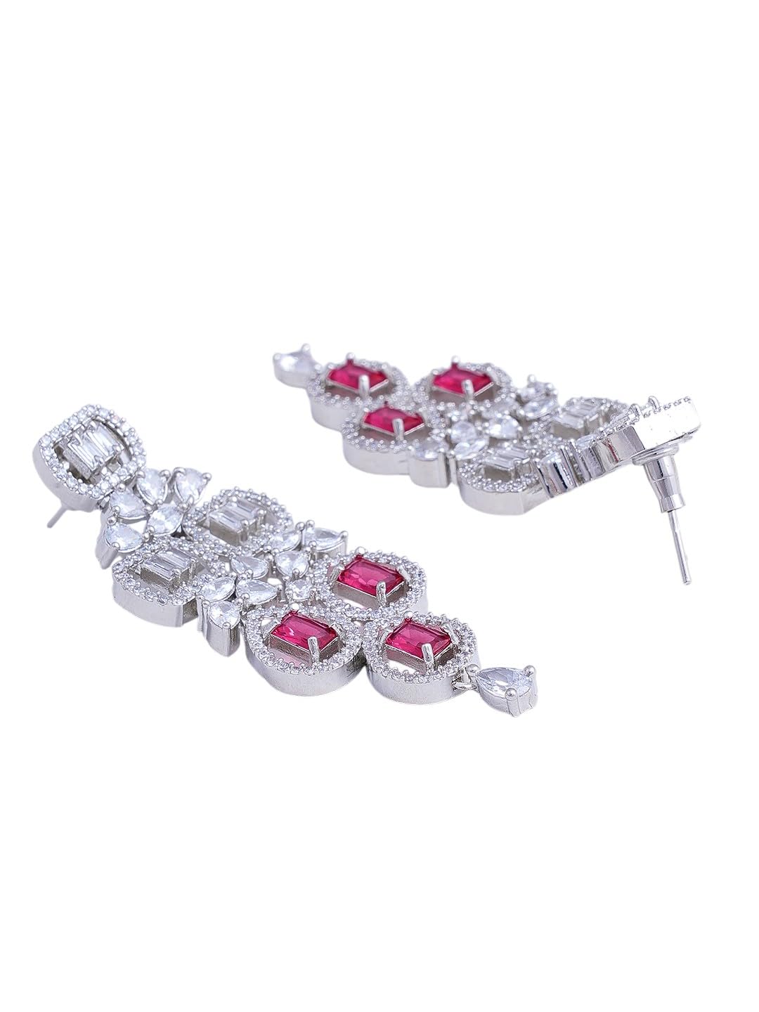 KAYRAH Women Pink Brass Material Crafted CZ Stone Studed Necklace with Earrings with Matching Earrings with Matching Earrings