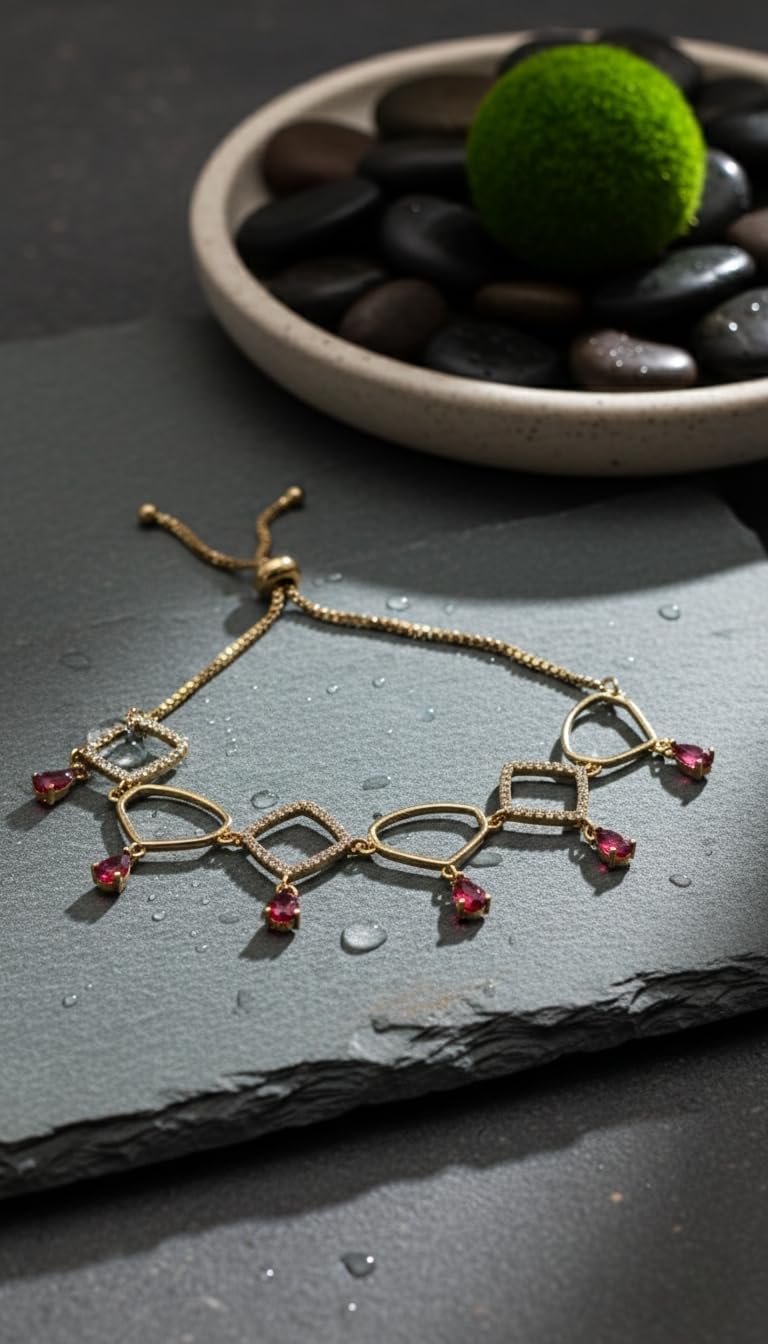 KAYRAH Gold Plated Pink Stone Geometric Charm Bracelet for Women