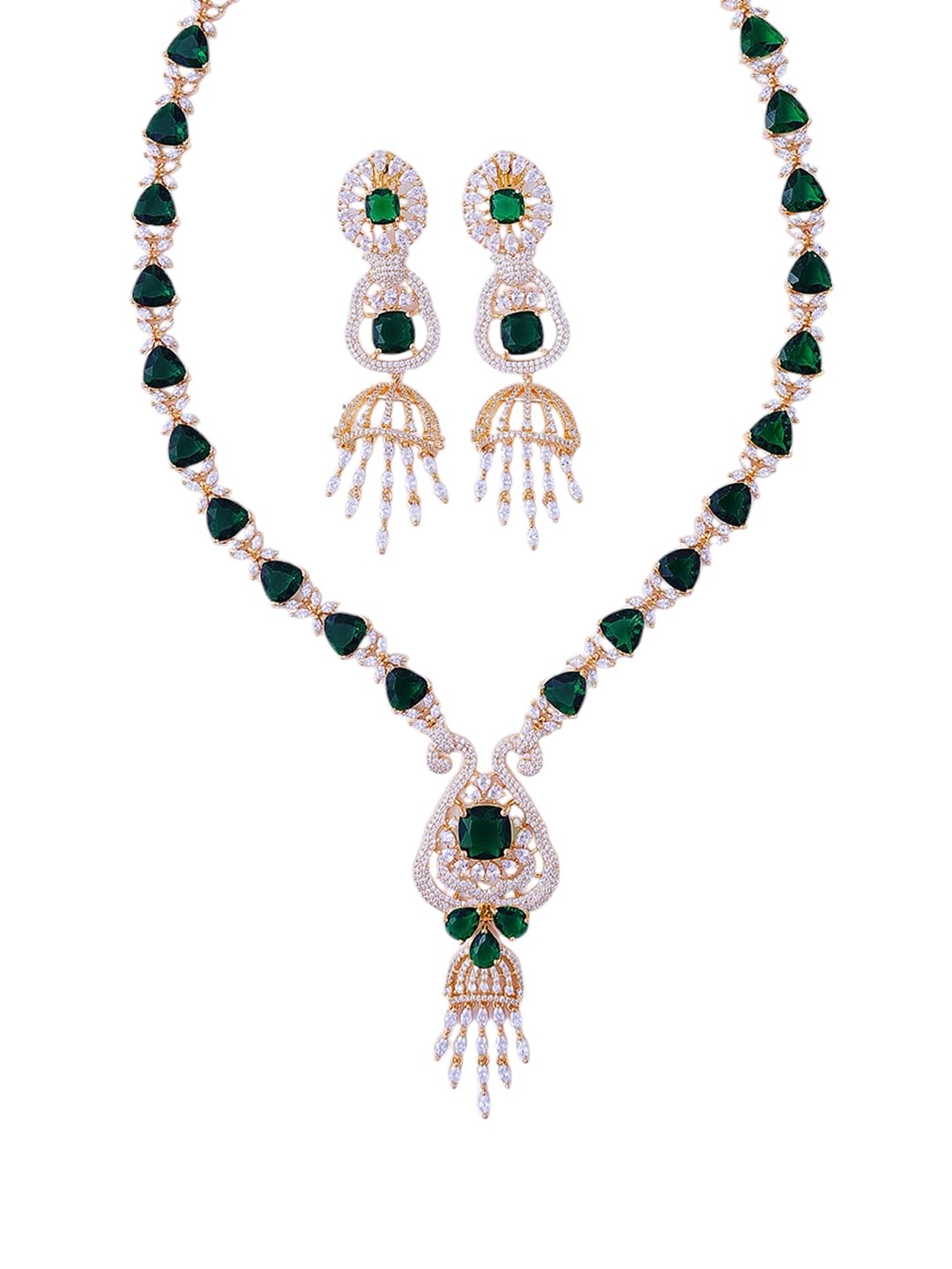 KAYRAH Gold Plated Green Stone Necklace Set for Women with Matching Earrings with Matching Earrings