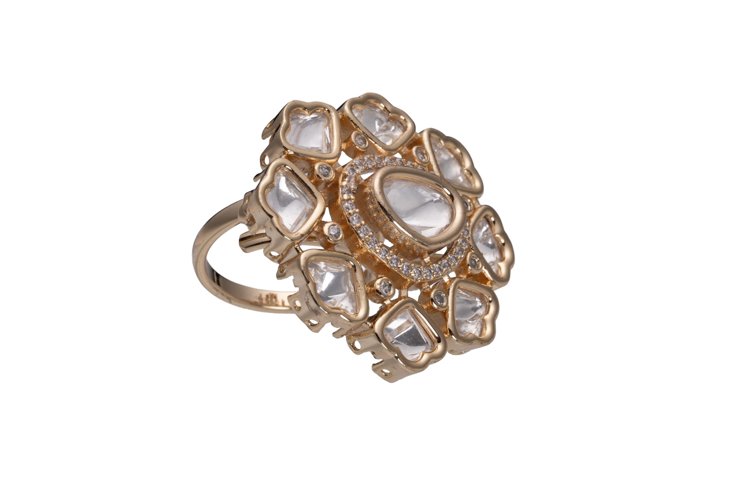 KAYRAH Brass Material Topaz Stone Stud Ring for Women and Girls for Every Occassion (White Polki )