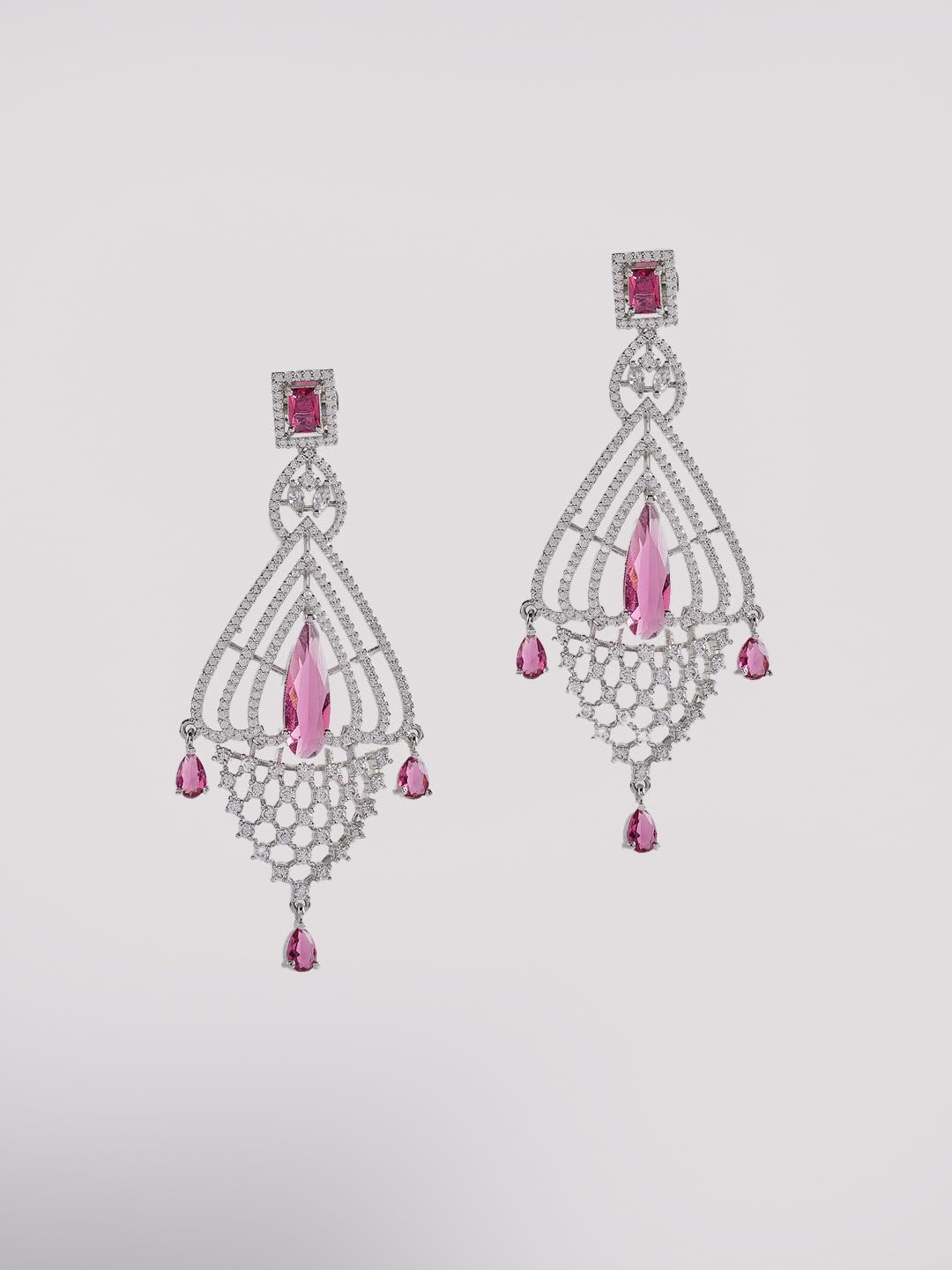 Silver Plated Pink Stone Drop Earrings for Women | Statement Fashion Jewellery Earrings for Girls | Elegant Dangle Earrings Gift for Women