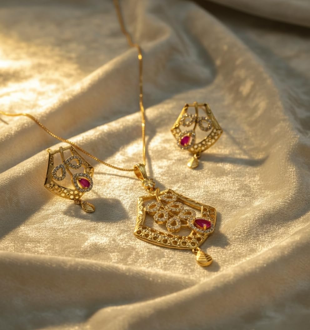 KAYRAH Gold Plated Necklace Set for Women Stylish with Matching Earrings with Matching Earrings