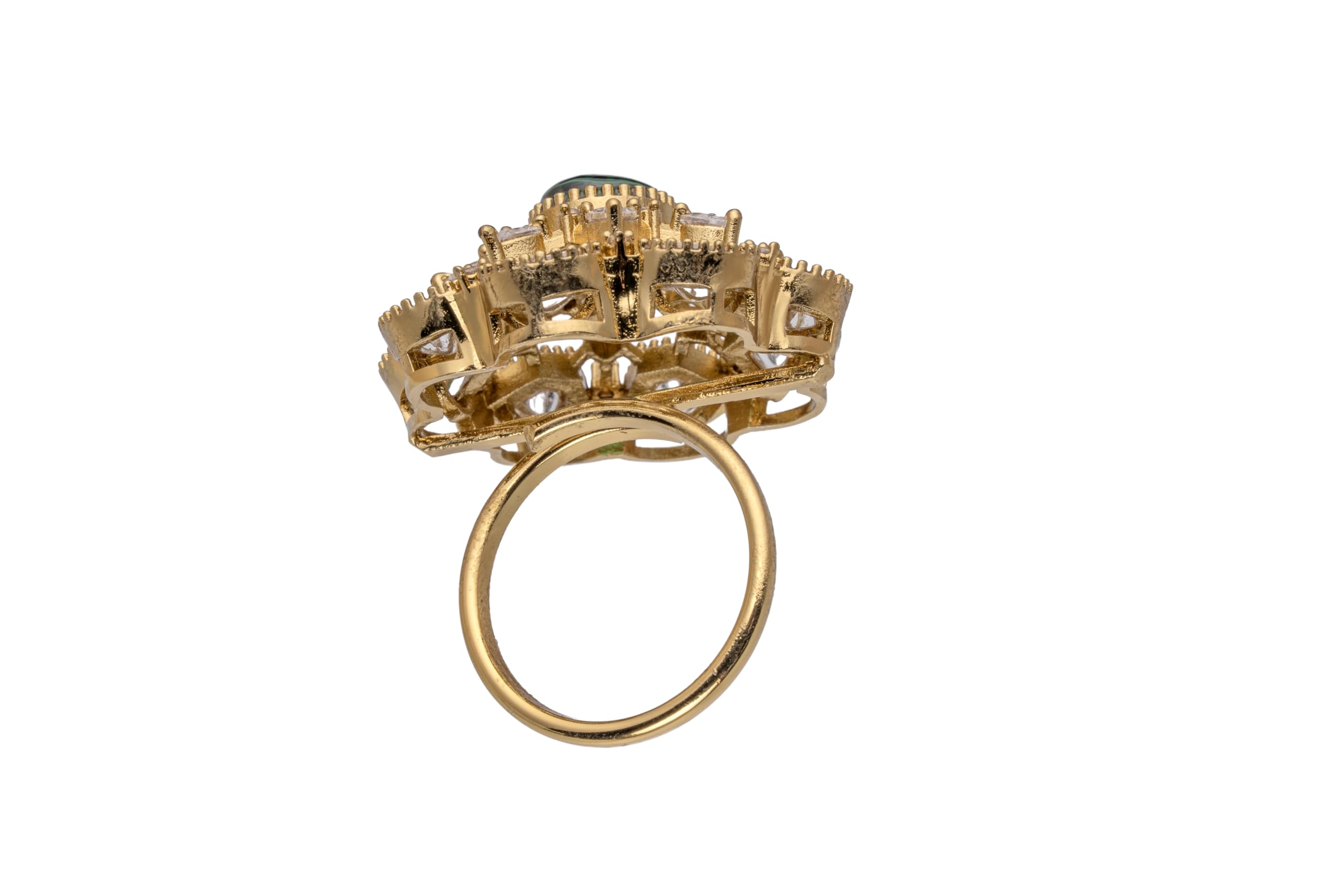 KAYRAH Brass Material Topaz Stone Stud Ring for Women and Girls for Every Occassion (Green Pota )
