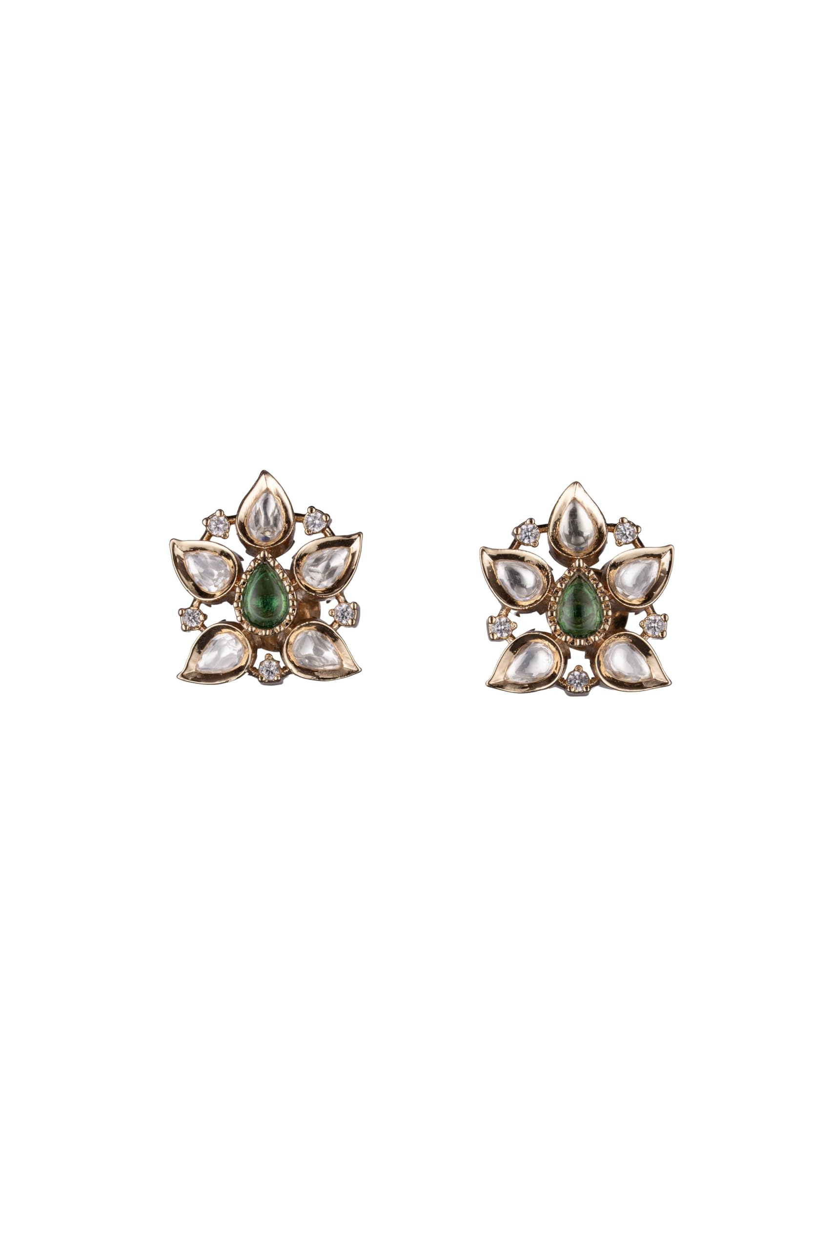 Gold Plated Green Stone Floral Stud Earrings for Women Stylish | Traditional Fashion Jewellery Earrings for Girls | Elegant Earrings Gift for Women