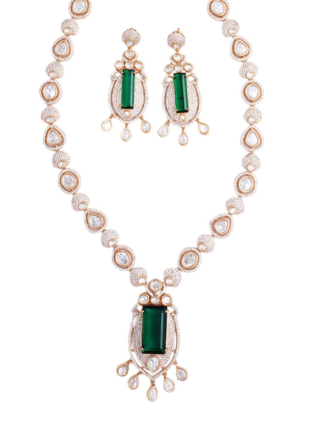 KAYRAH Rose Gold Plated American Diamond Necklace Set for Women Stylish with Matching Earrings with Matching Earrings
