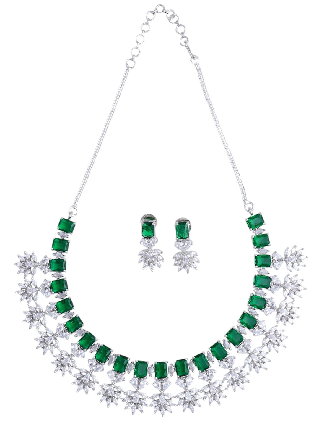 KAYRAH Women Pink Brass Material Crafted CZ Stone Studed Necklace with Earrings with Matching Earrings with Matching Earrings