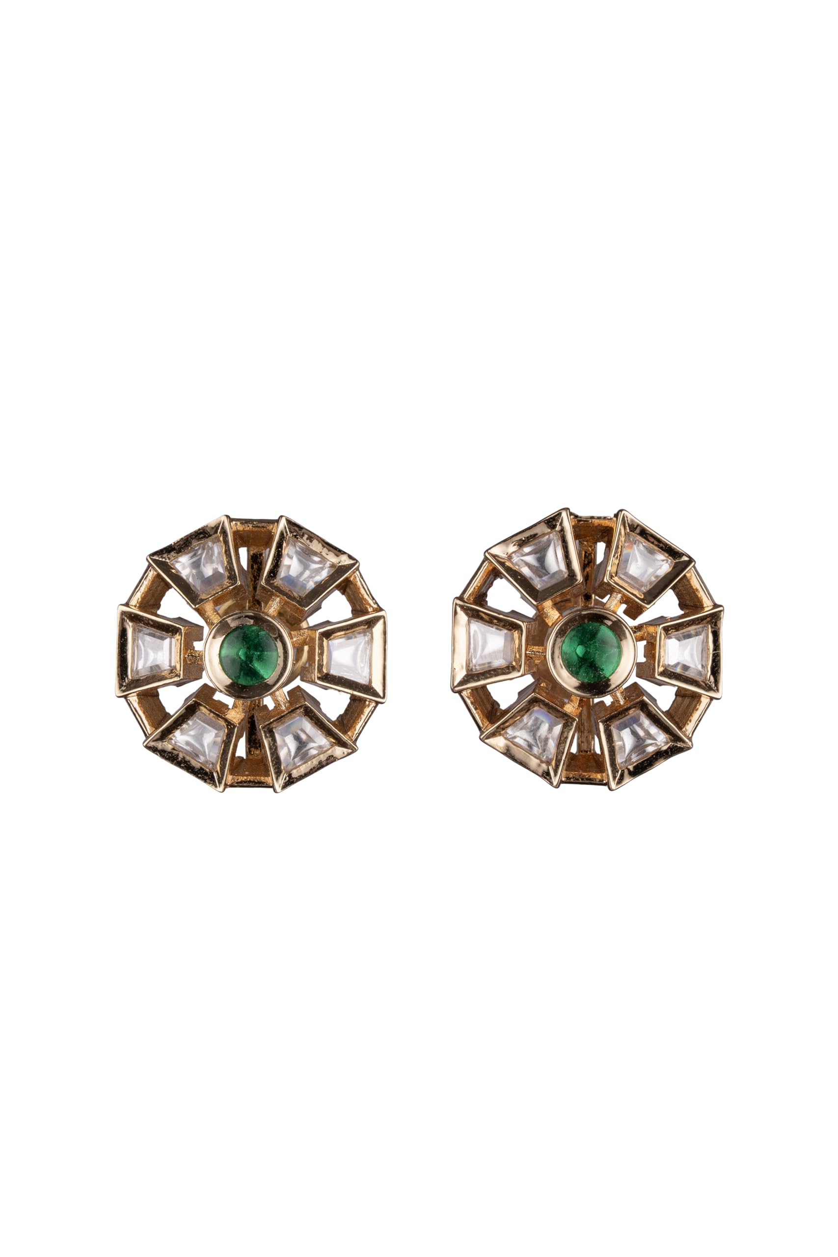 Gold Plated Green Stone Stud Earrings for Women Stylish | Crystal Fashion Jewellery Earrings for Girls | Elegant Earrings Gift for Women