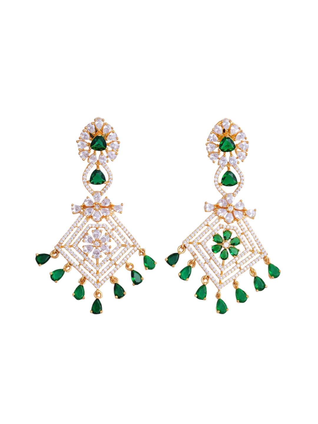 KAYRAH Gold Plated Green Stone Necklace Set for Women with Matching Earrings with Matching Earrings