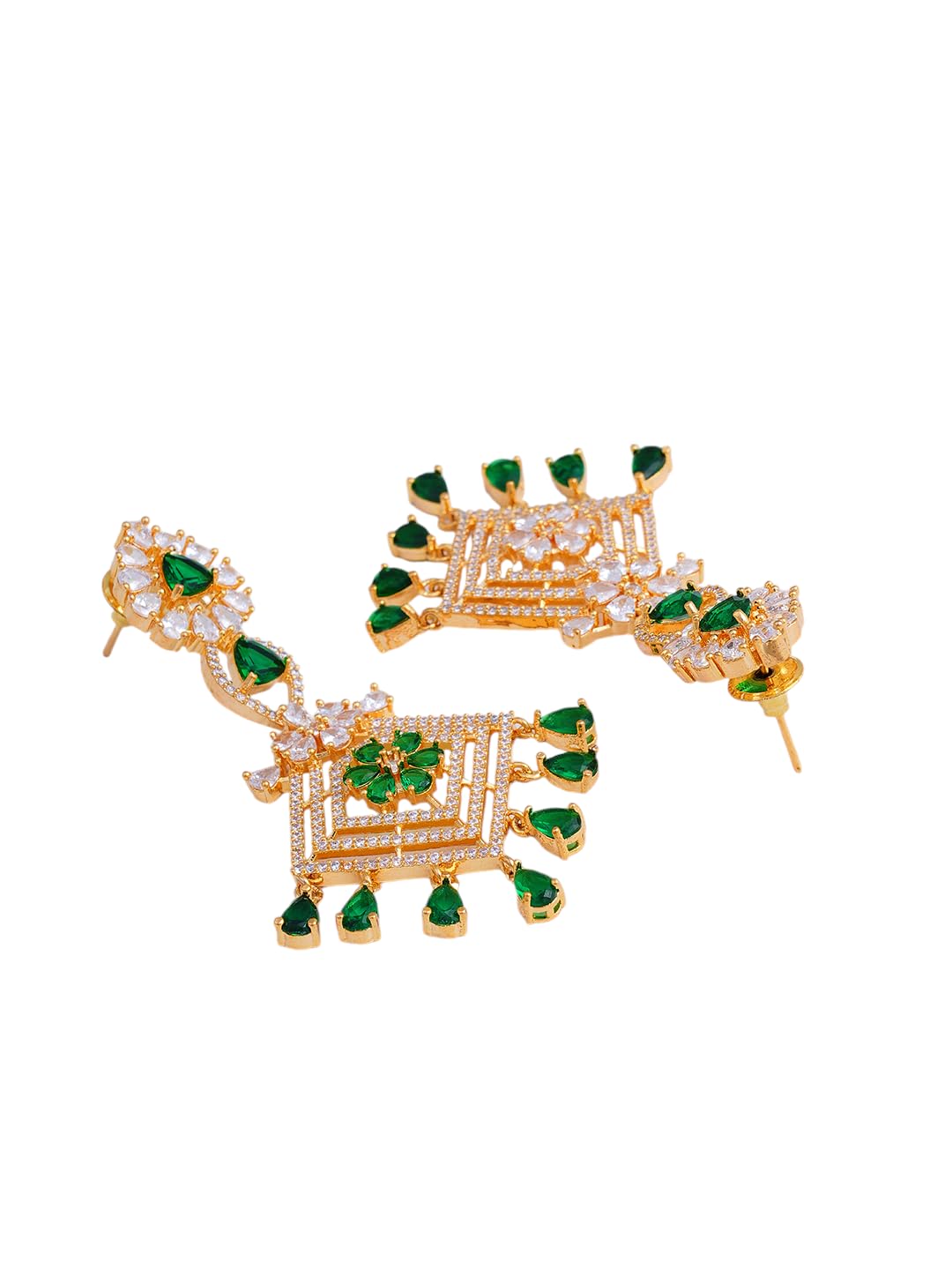 KAYRAH Gold Plated Green Stone Necklace Set for Women with Matching Earrings with Matching Earrings
