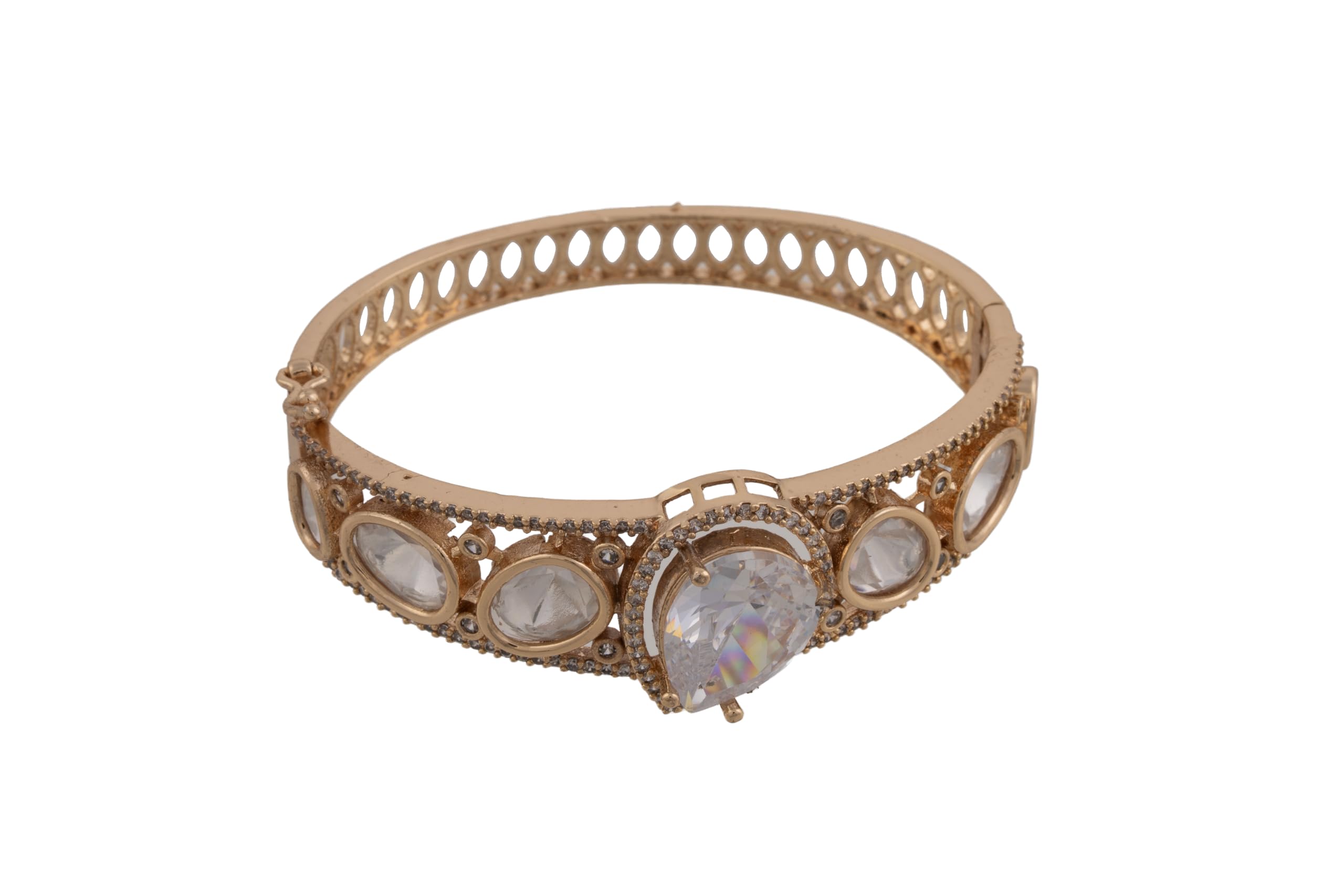KAYRAH Gold Plated Heart Crystal Stone Cuff Bracelet for Women Elegant Fashion Jewellery
