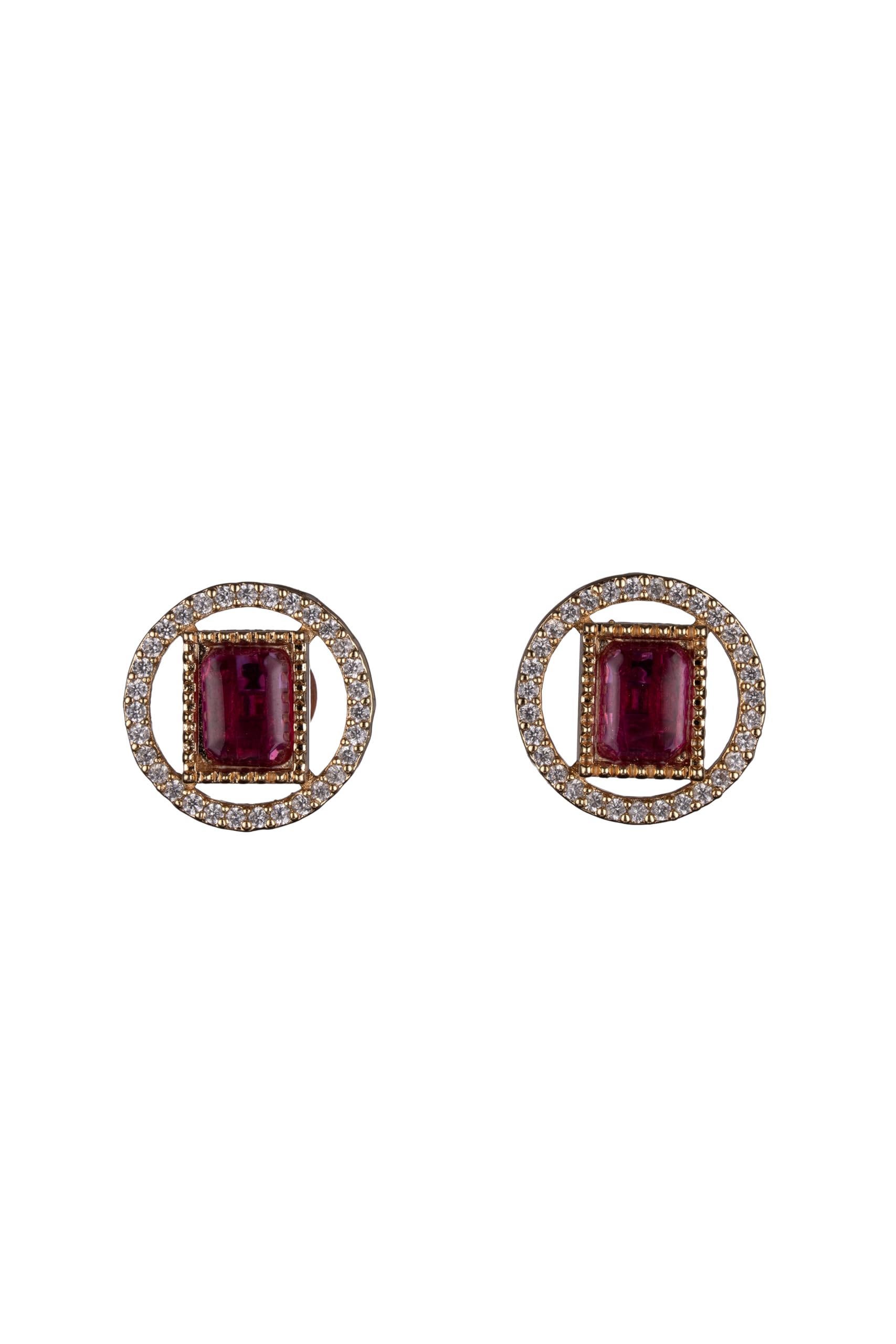 Gold Plated Red Stone Stud Earrings for Women Stylish | Crystal Fashion Jewellery Earrings for Girls | Elegant Earrings Gift for Women