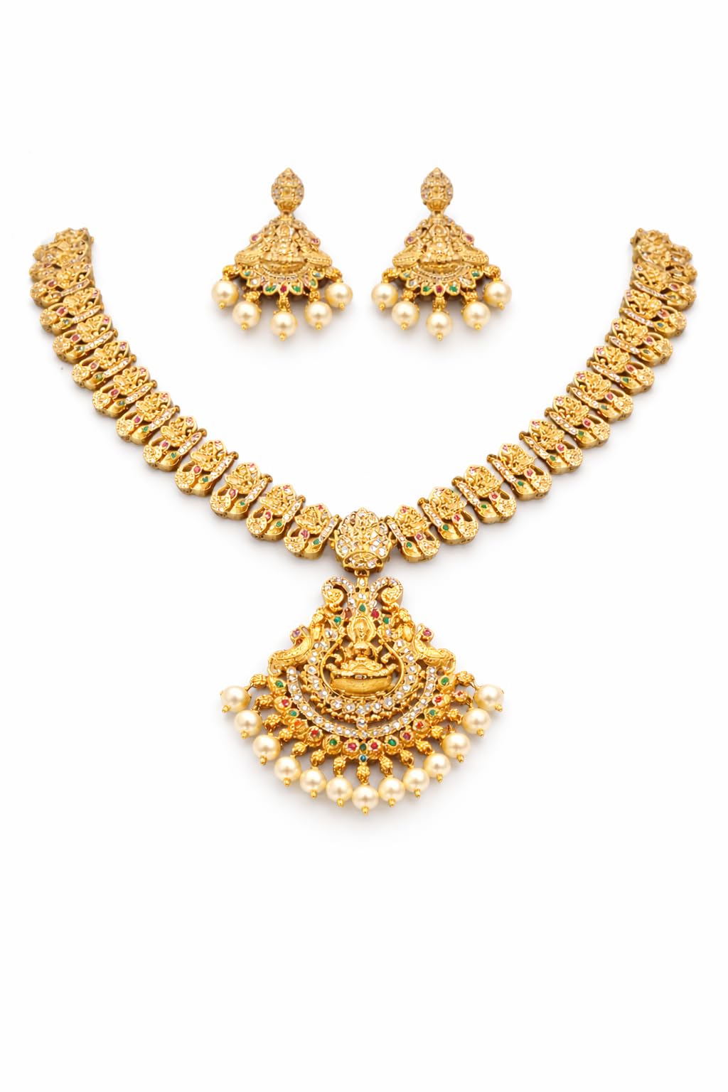 KAYRAH Gold Plated Jewellery Set with Pink Cubic Zirconia Stones, American Diamond Heart Pendant Necklace and Drop Earrings for Wedding & Party with Matching Earrings with Matching Earrings
