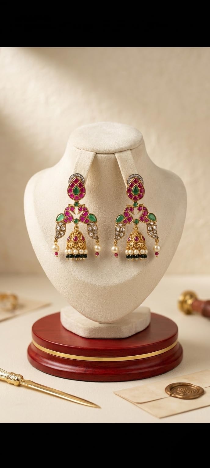 Gold Plated Pink Stone Jhumka Earrings for Women | Traditional Temple Jewellery Earrings for Girls | Bridal Drop Earrings | Gift for Women