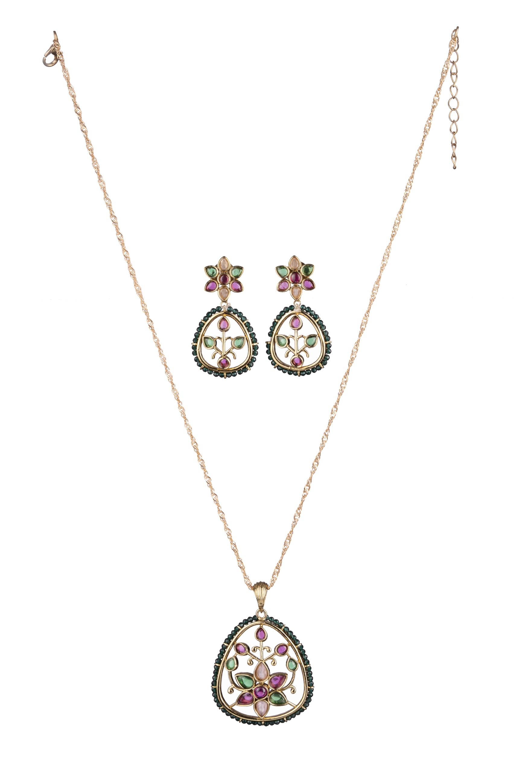 KAYRAH Women Multiple Colors Brass Material Crafted Onyx Stone Studed Necklace with Earrings with Matching Earrings with Matching Earrings