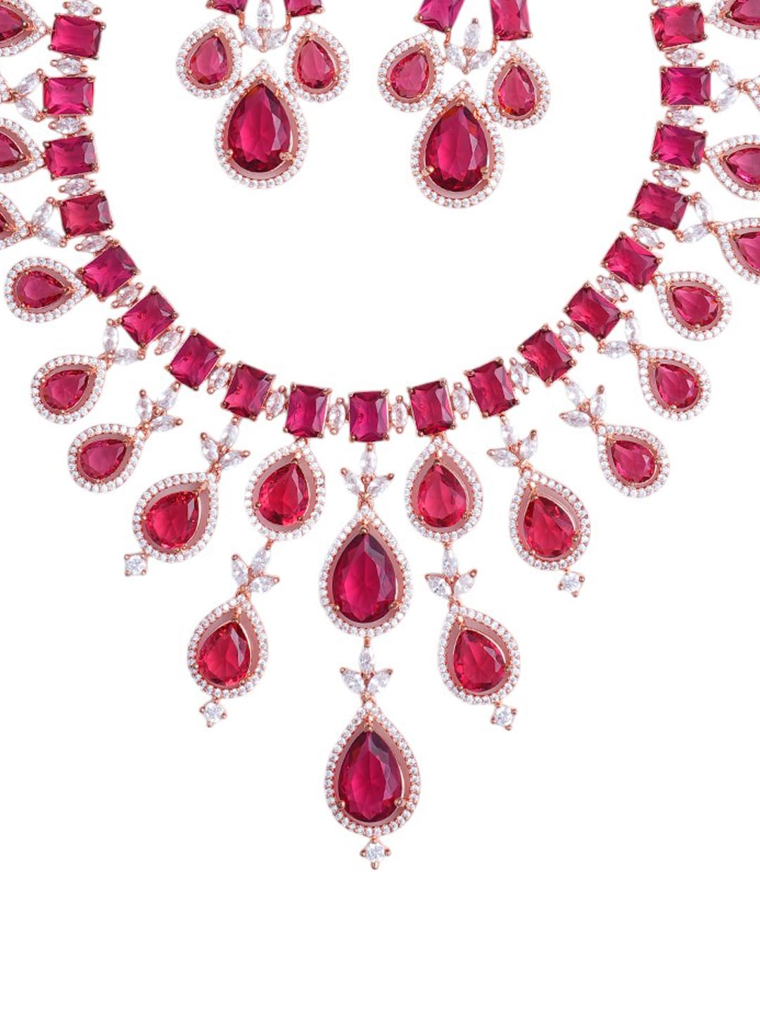 KAYRAH Women Green Brass Material Crafted CZ Stone Studed Necklace with Earrings with Matching Earrings with Matching Earrings