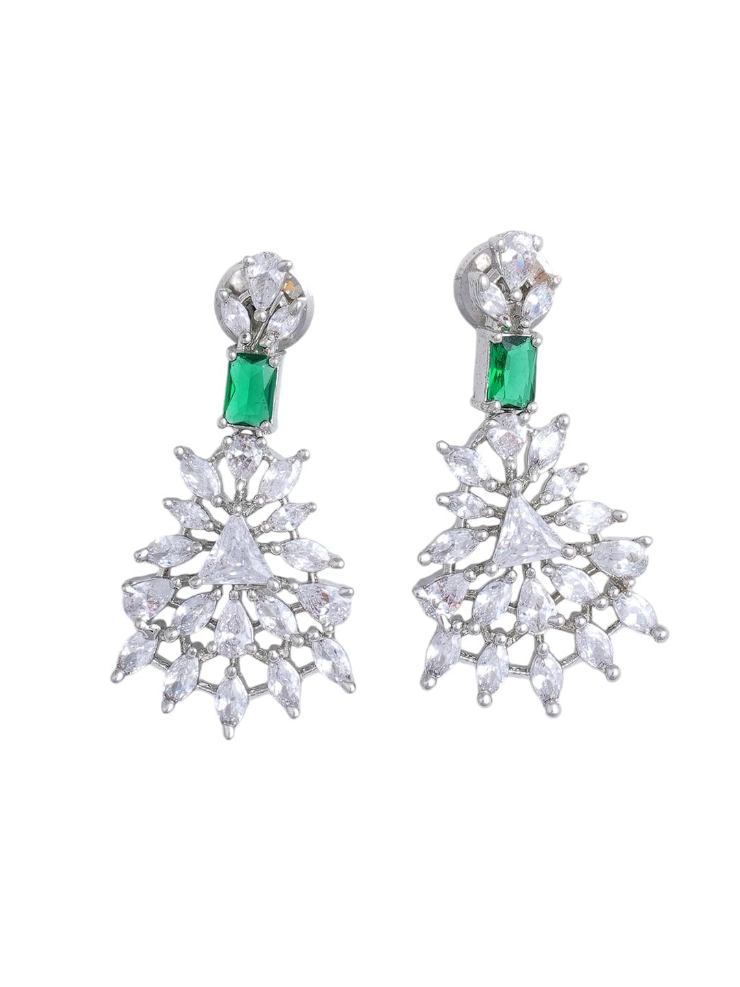KAYRAH Women Green Brass Material Crafted CZ Stone Studed Necklace with Earrings with Matching Earrings with Matching Earrings
