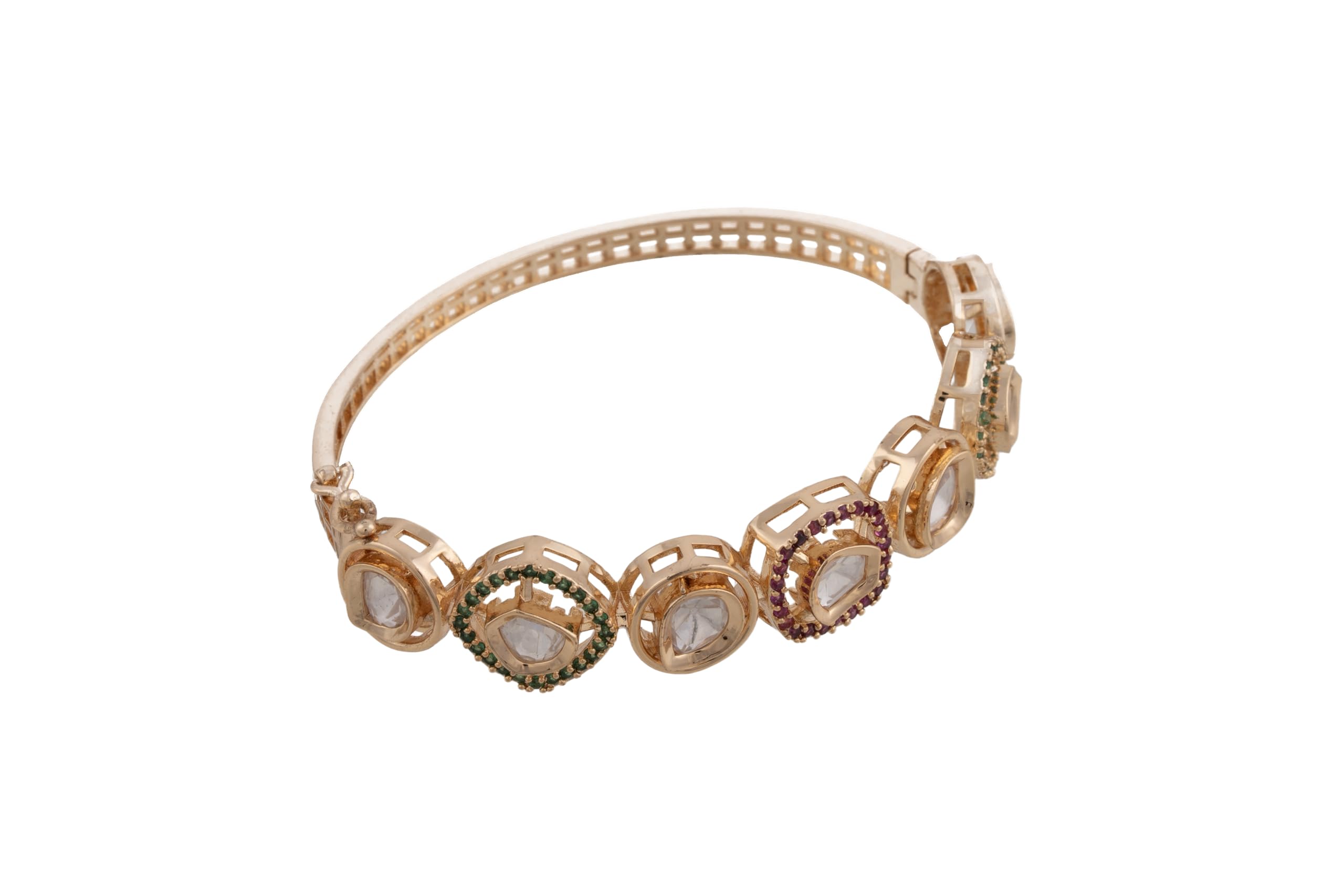 KAYRAH Gold Plated Multicolor Stone Studded Bangle for Women