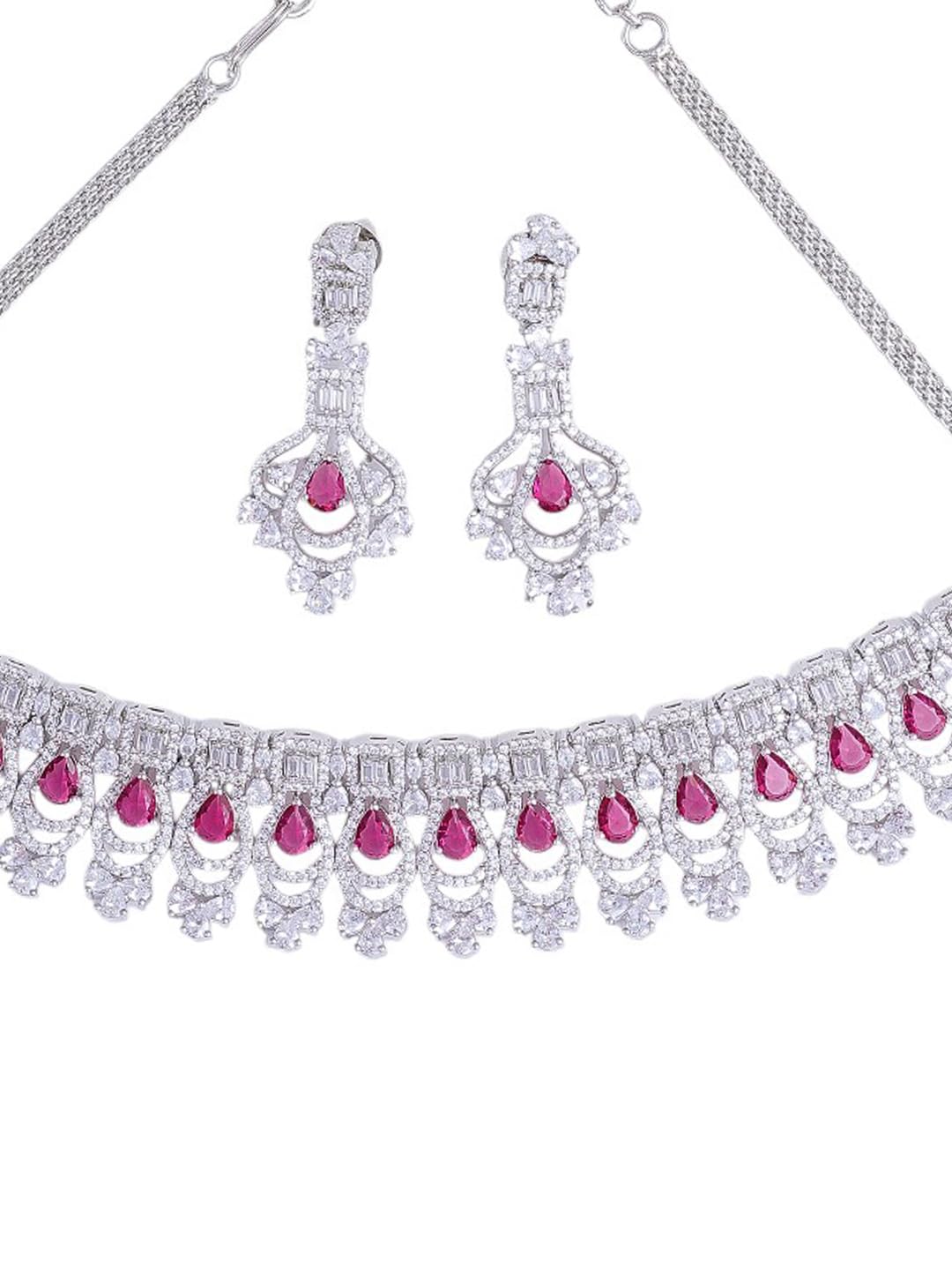 KAYRAH Women Green Brass Material Crafted CZ Stone Studed Necklace with Earrings with Matching Earrings with Matching Earrings