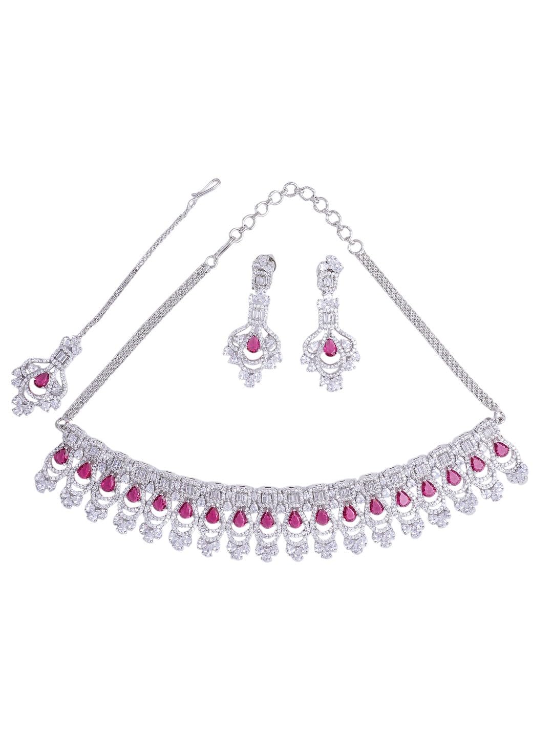 KAYRAH Women Green Brass Material Crafted CZ Stone Studed Necklace with Earrings with Matching Earrings with Matching Earrings