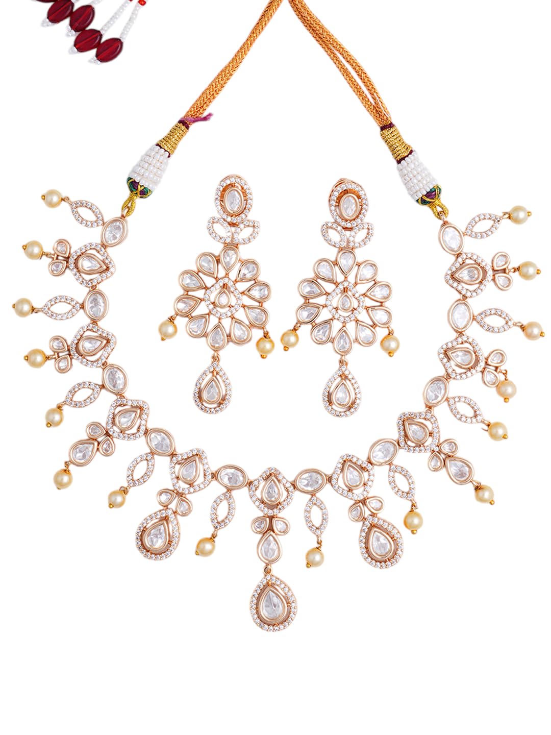 KAYRAH Rose Gold Plated Green Stone Necklace Set for Women Stylish with Matching Earrings with Matching Earrings