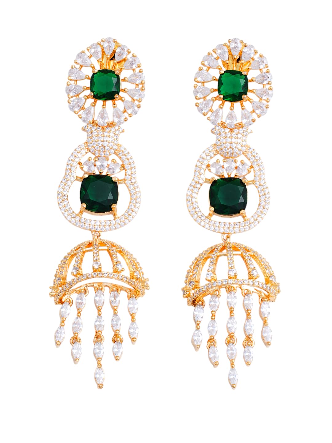 KAYRAH Gold Plated Green Stone Necklace Set for Women with Matching Earrings with Matching Earrings