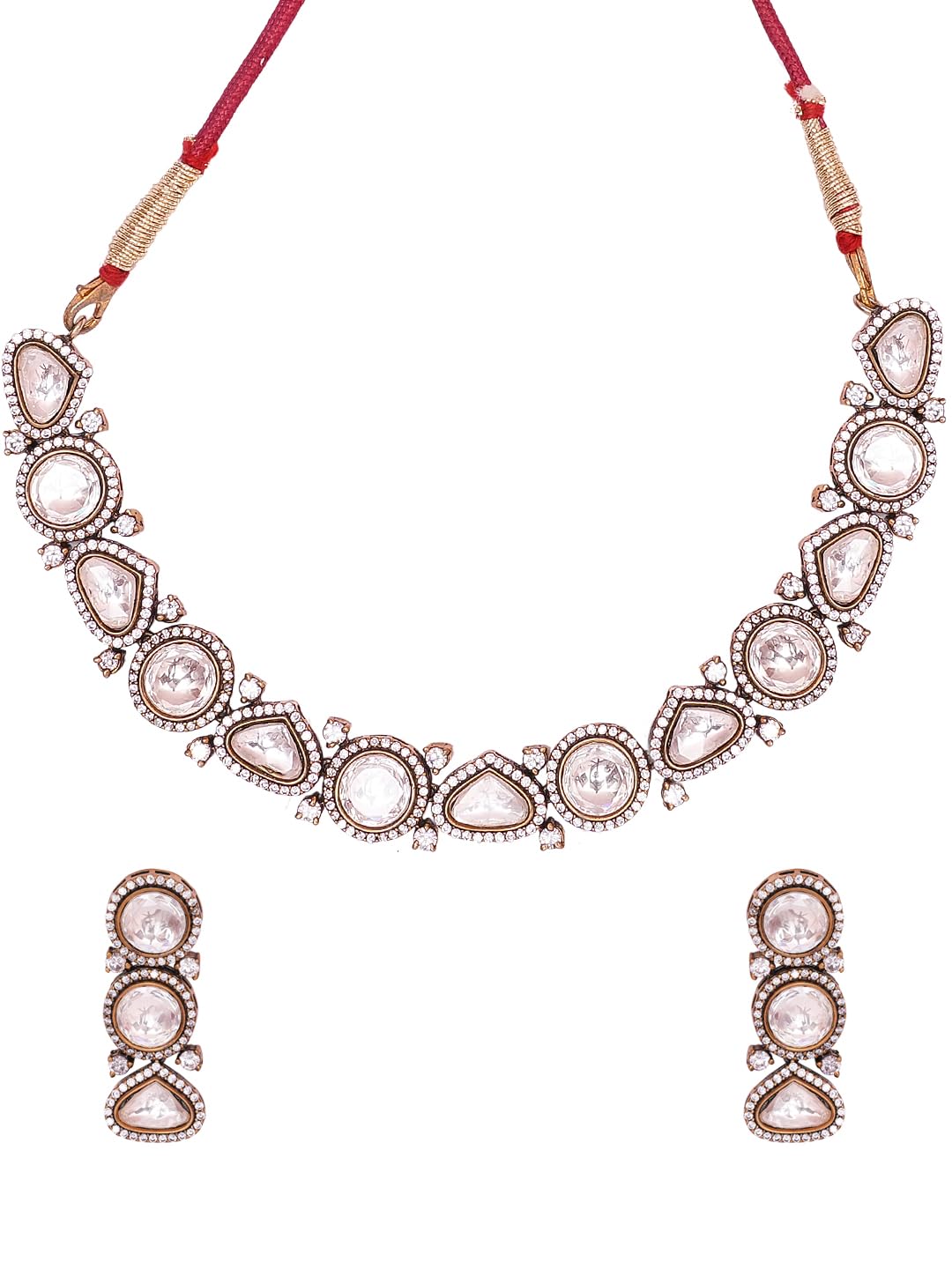 KAYRAH Women Blue Brass Material Crafted CZ Stone Studed Necklace with Earrings with Matching Earrings with Matching Earrings
