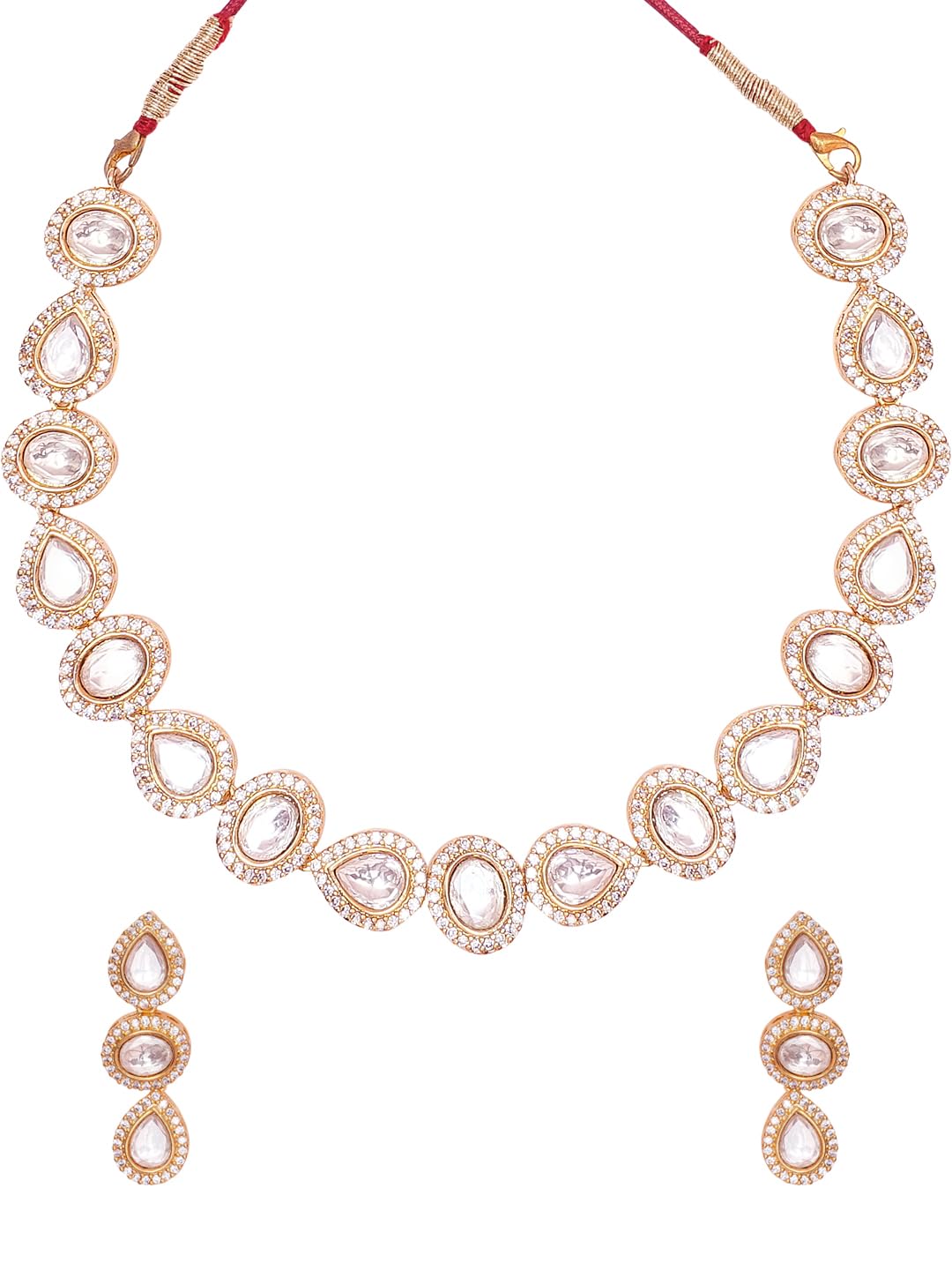 KAYRAH Women Green Brass Material Crafted Kundan Stone Studed Necklace with Earrings with Matching Earrings with Matching Earrings