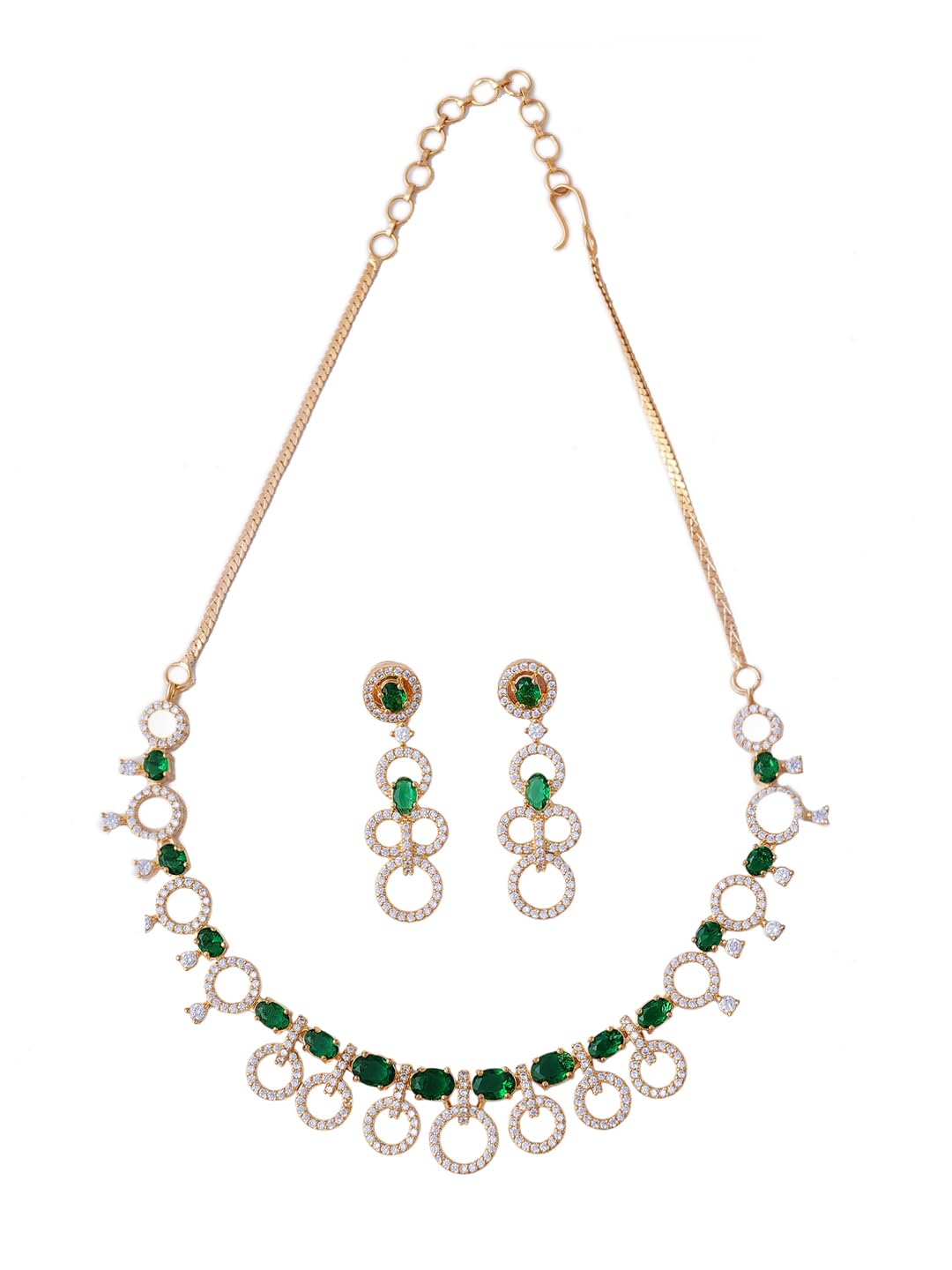 KAYRAH Gold Plated Green Stone Necklace Set for Women with Matching Earrings with Matching Earrings
