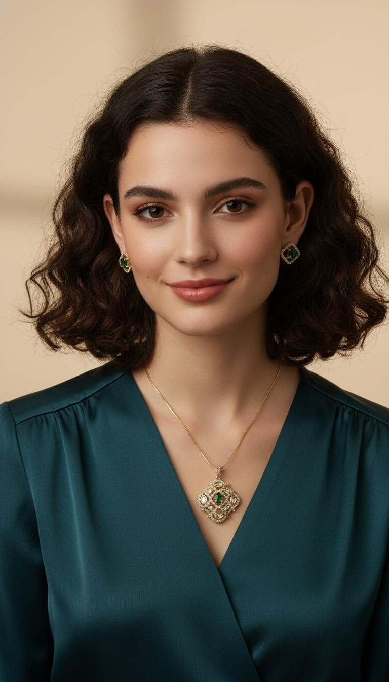 KAYRAH Gold Plated Pink Stone Pendant Necklace Set for Women, American Diamond Fashion Jewellery, with Matching Stud Earrings with Matching Earrings with Matching Earrings