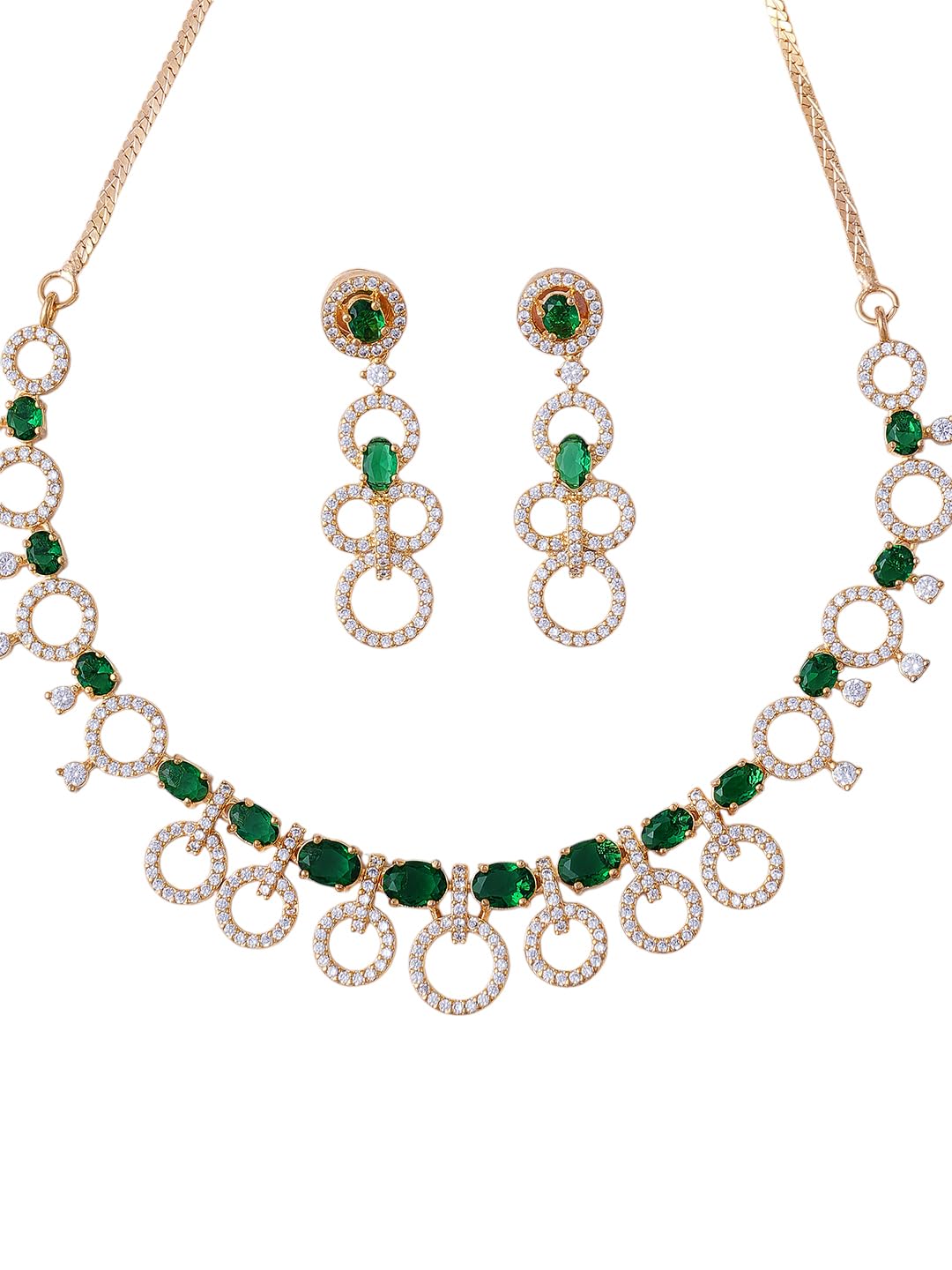 KAYRAH Gold Plated Green Stone Necklace Set for Women with Matching Earrings with Matching Earrings
