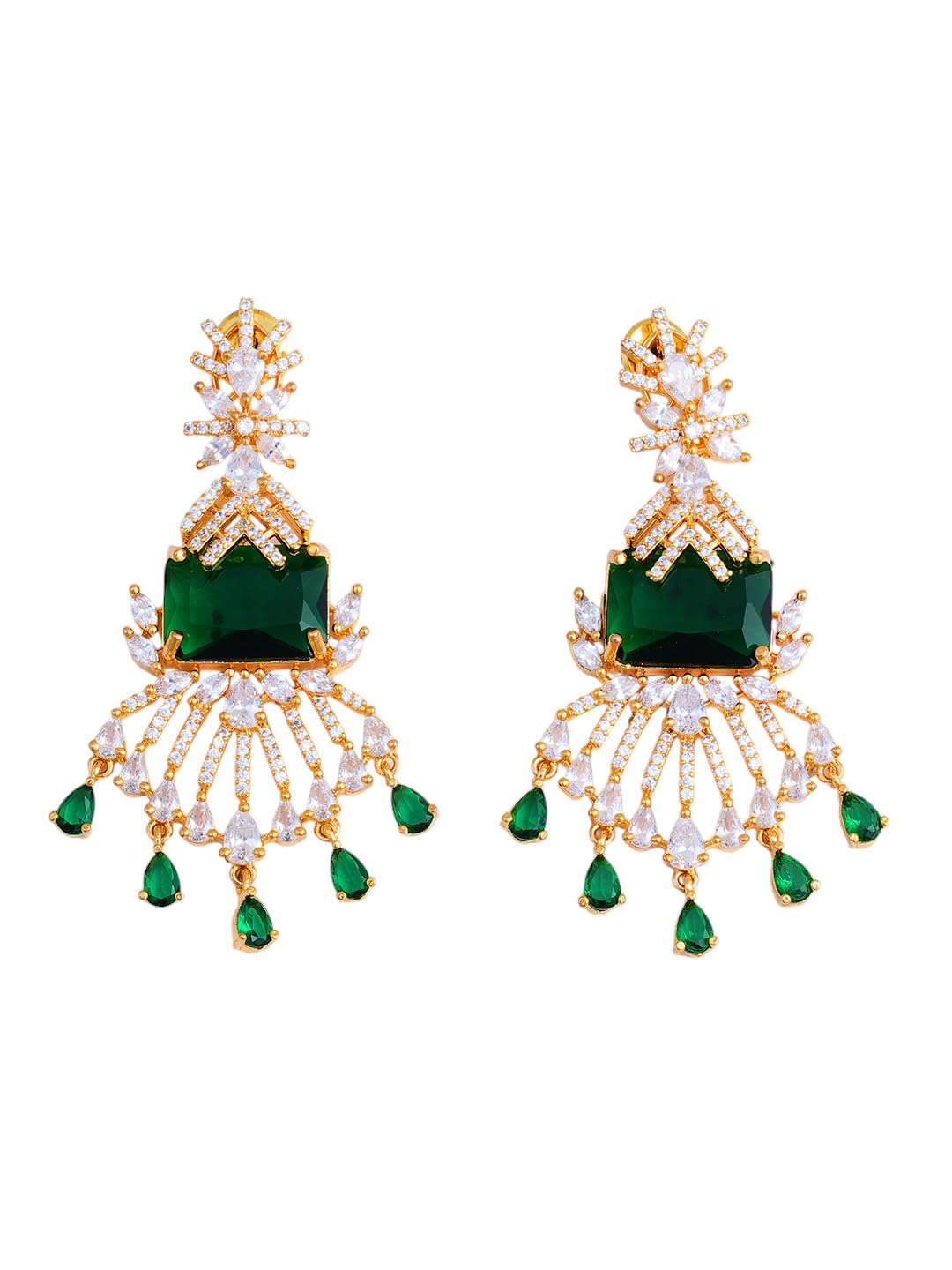 KAYRAH Gold Plated Green Stone Bridal Necklace Set for Women with Matching Earrings with Matching Earrings